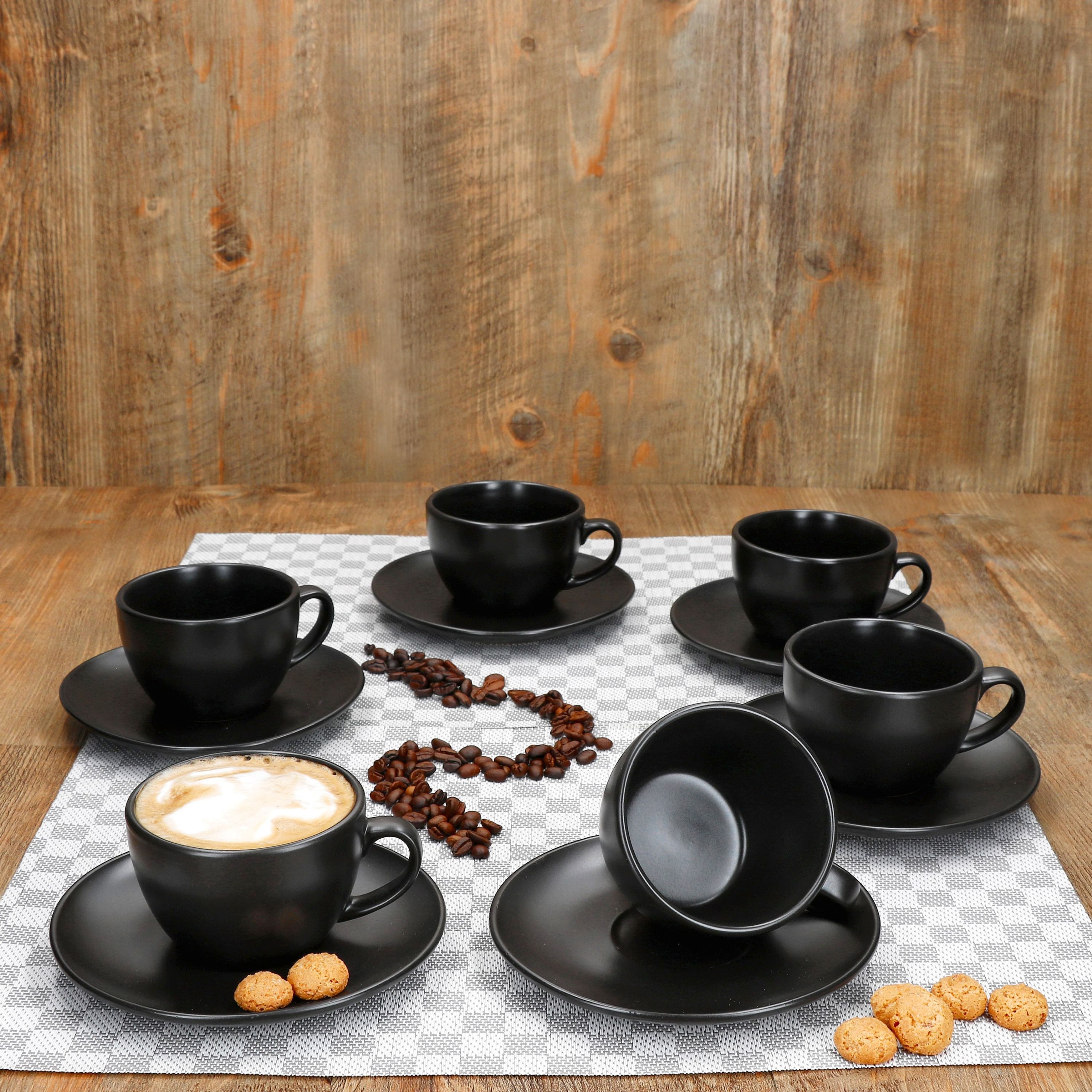 MamboCat Tasse 6er Set Panther Kaffeetassen mit Untertassen für 6 Personen schwarz, Steingut