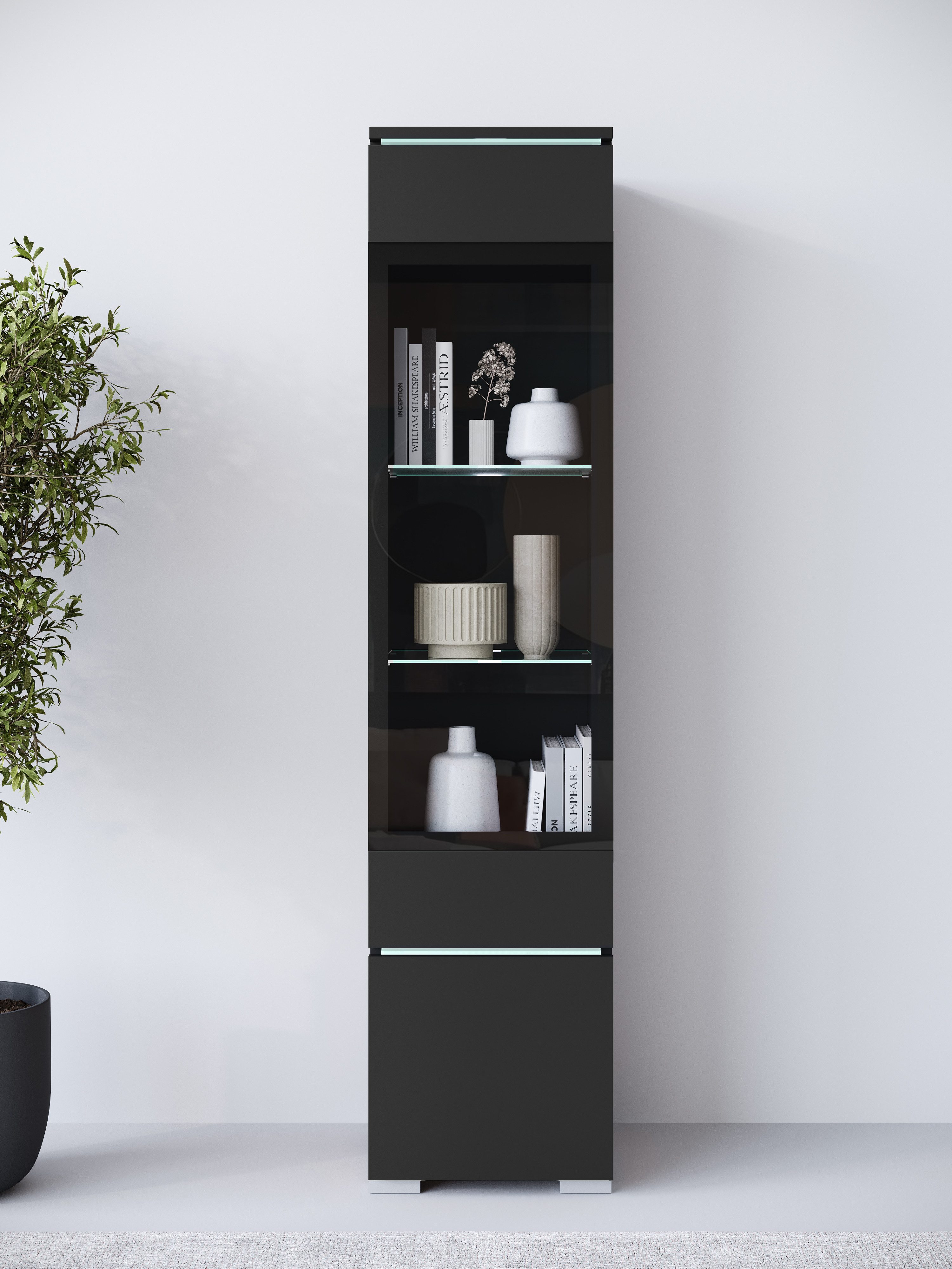 Home affaire Vitrine Vera, Glasvitrine, Höhe 130 cm, in verschiedenen Farbausführungen (1-St) LED-Beleuchtung, Türanschlag frei wählbar, stehend/hängend