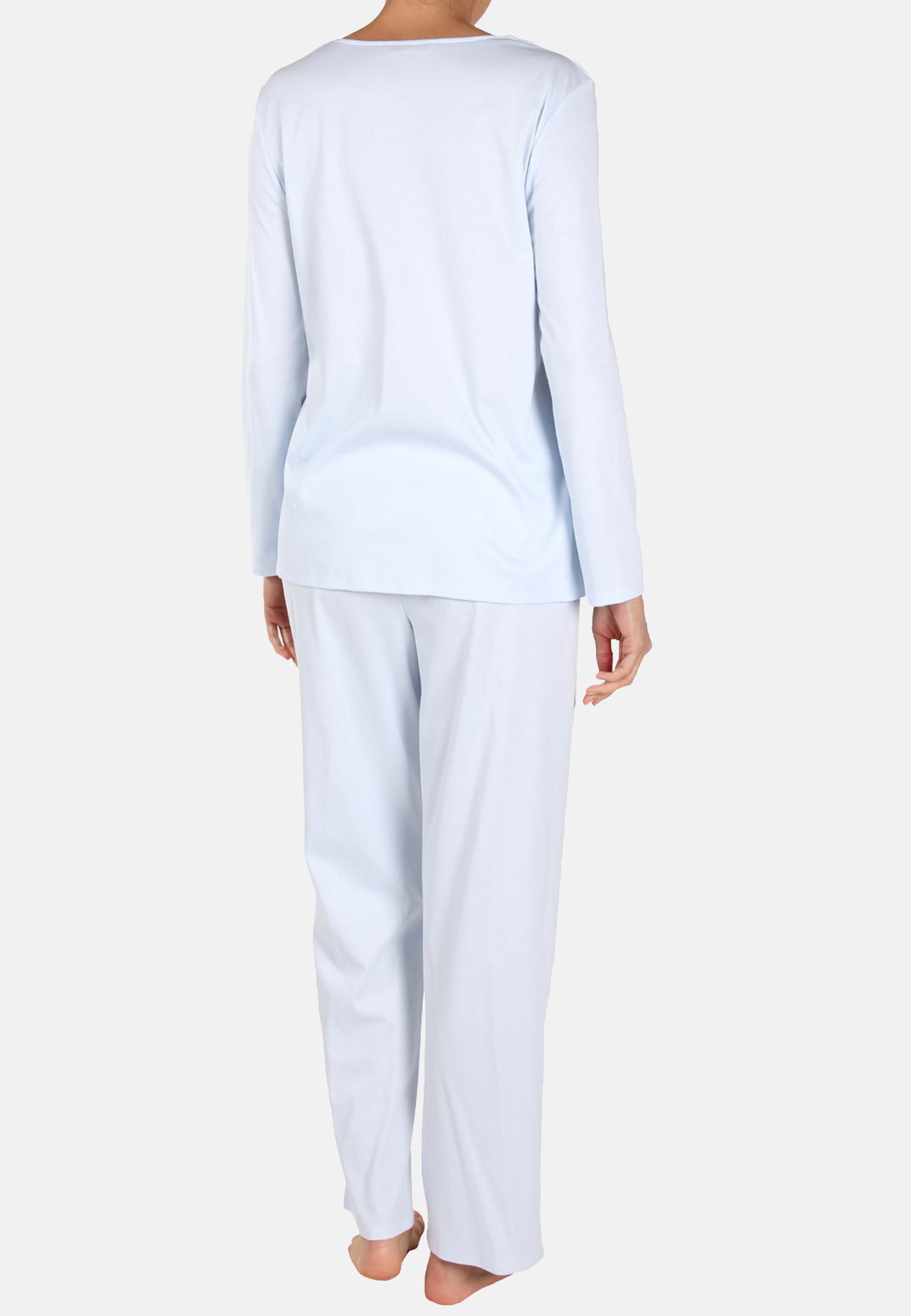 mit (Set, - langen - Bleu 2 Ärmeln Baumwolle Pyjama Schlafanzug tlg) Pyjama Basic Féraud