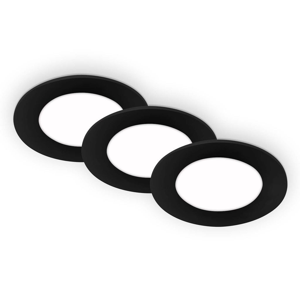 Briloner Leuchten LED Einbaustrahler 7057-435, LED fest integriert, 2700K - Extra-Warmweiß, 3er Set, ultraflach, IP65, Neutralweiß 4000K, schwarz