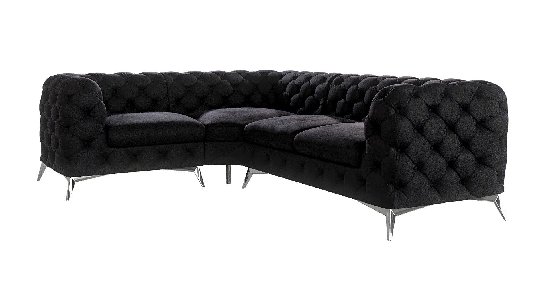 S-Style Möbel Ecksofa Kalina, Chesterfield mit silbernen Metall Füßen, mit Wellenfederung