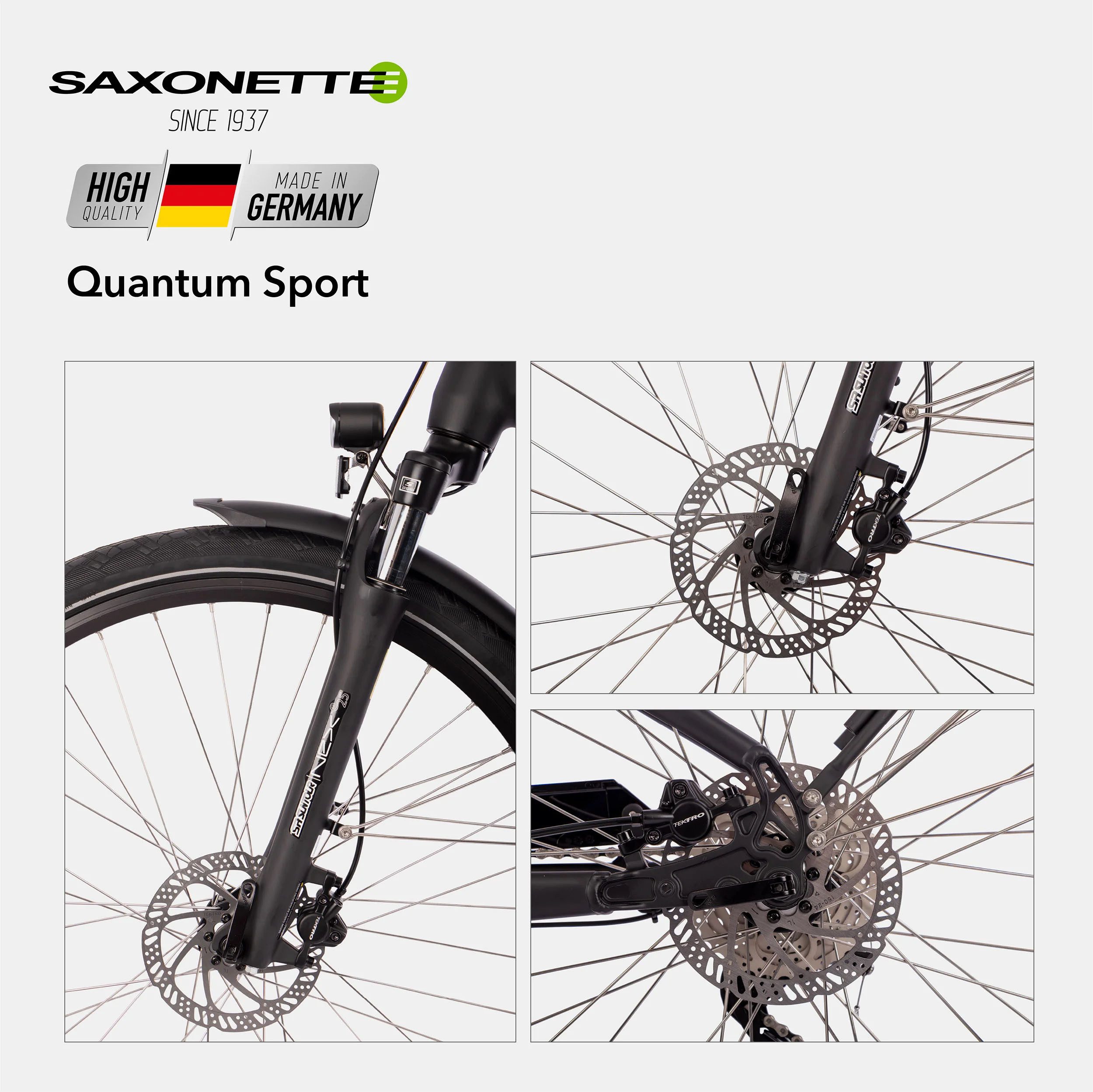 SAXONETTE E-Bike Trekkingrad Quantum Sport, 10 Gang Shimano, Kettenschaltung, Mittelmotor, 540 Wh, Pedelec, Elektrofahrrad für Damen u. Herren
