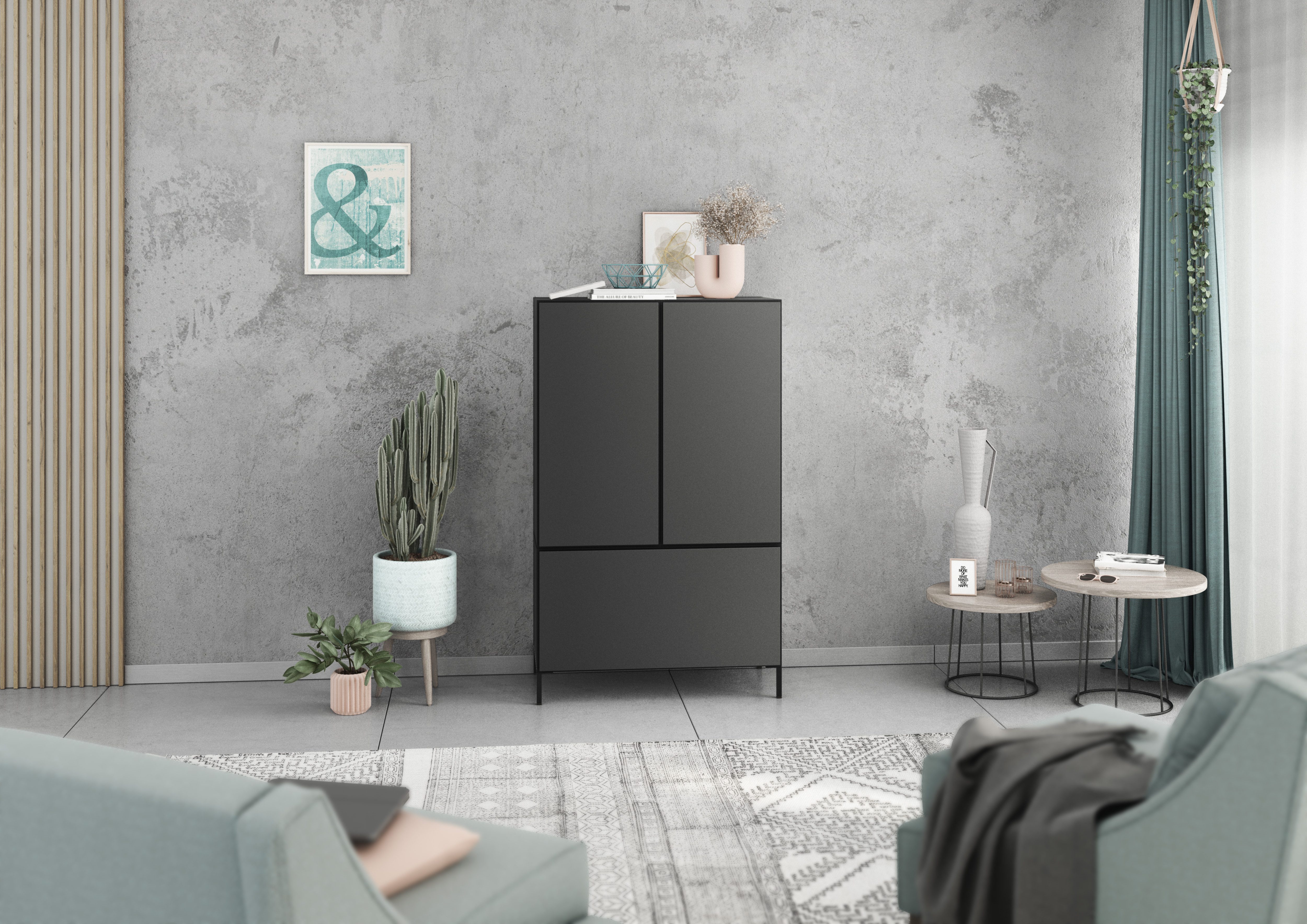 BMG Möbel Stauraumvitrine Modul+ (3 teilig bestehend aus, 2x Schrank mit Tür, 1x Schrank mit Klappenfunktion) individuell frei montierbar, Softclose, wandhängend oder stehend