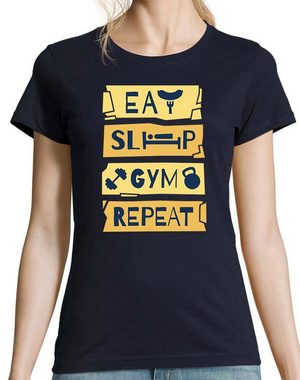 Youth Designz T-Shirt Eat Sleep Gym Repeat Damen Shirt im Fun-Look