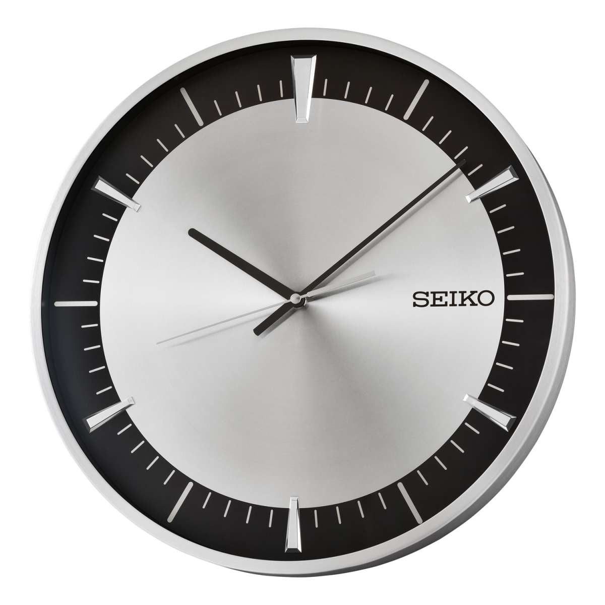 Seiko Wanduhr QXA840S (Quarz mit Leisegang Silberfarben/Schwarz)