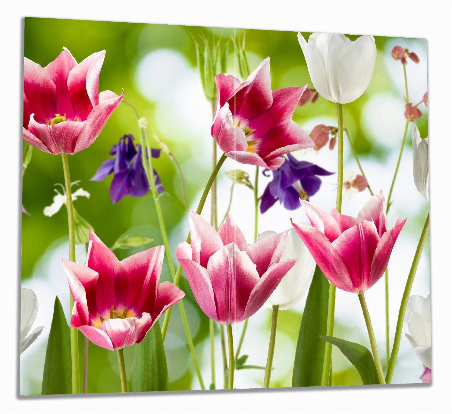 Wallario Herd-Abdeckplatte Blühende Blumen im Frühling in pink und weiß, ESG-Sicherheitsglas, (Glasplatte, 2 tlg., inkl. 5mm Noppen), verschiedene Größen