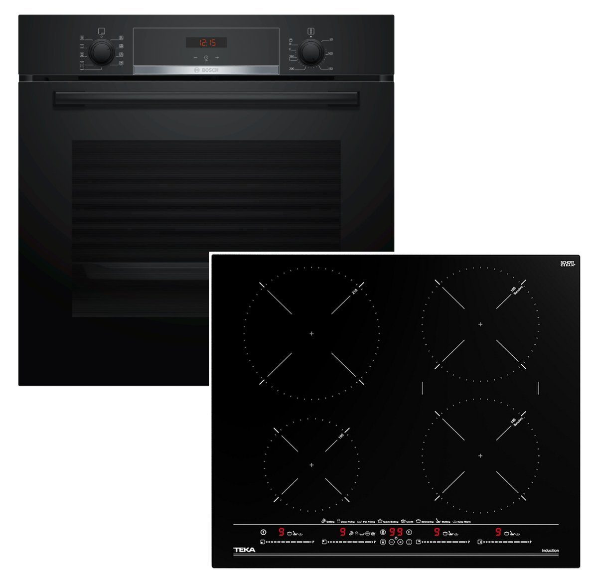 BOSCH Induktions Herd-Set Backofen Teleskopauszug EEK: A + Teka Induktionskochfeld MULTISLIDER
