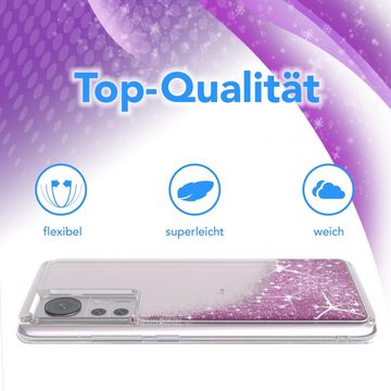 EAZY CASE Handyhülle Liquid Glittery Case für Xiaomi 12 - 12X 6,28 Zoll, Bumper Case Back Cover Glitter Glossy Handyhülle Etui Violett Lila
