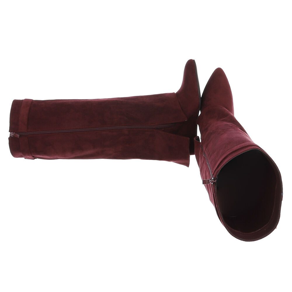 Ital-Design Damenstiefel mit hohem Schaft und Schmuckdetail Keilstiefel (92125453) Keilabsatz/Wedge Stiefel in Weinrot