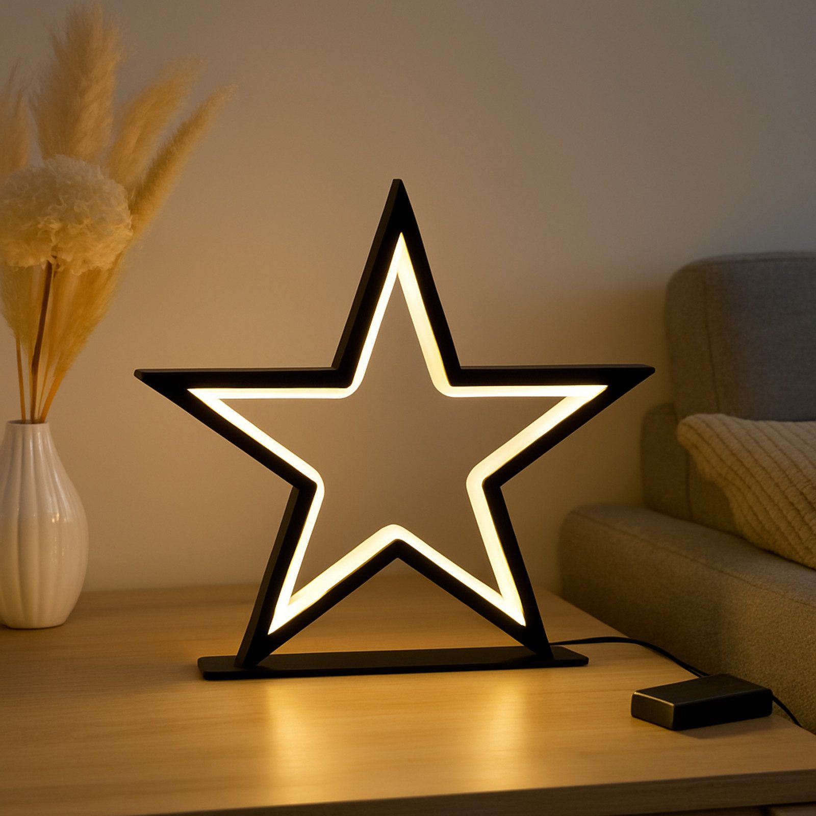 Gravidus LED Stern LED Metallstern schwarz 34 cm mit 70 warmweißen LEDs für Innen