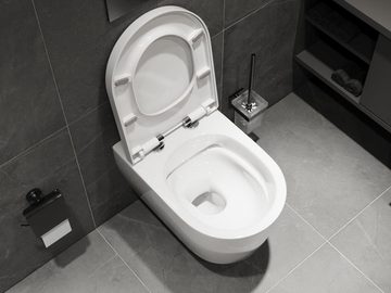 SSWW Tiefspül-WC spülrandlose Toilette mit WC-Sitz weiß kurzes WC Hänge-WC, wandhängend, Abgang waagerecht