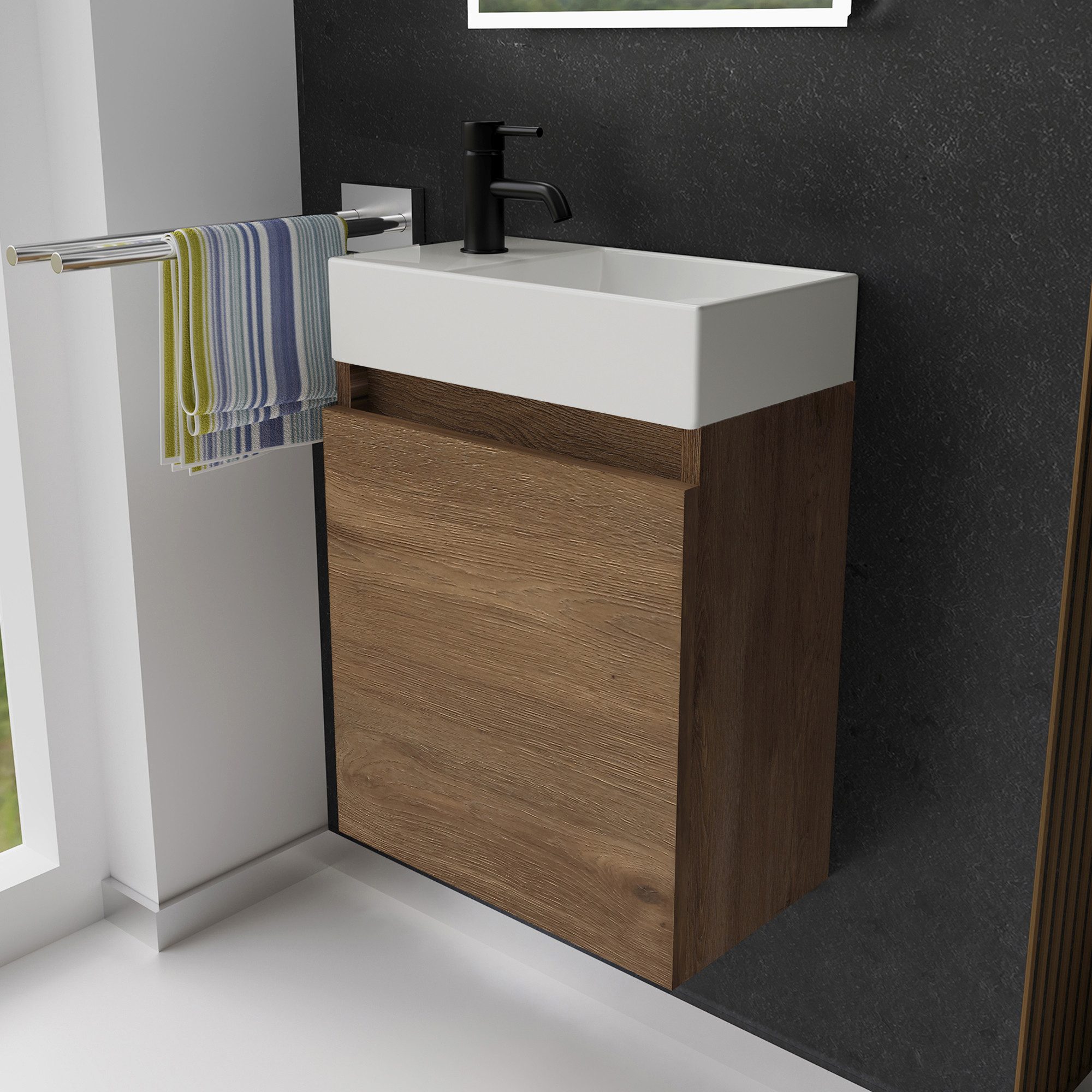 Alpenberger Badmöbel-Set Gäste WC Waschbecken mit Unterschrank - Badschrank Hängend, (2-tlg. Waschtisch Set Weiß, Waschbeckenunterschrank mit Softclose), Waschplätze für Kleine Bäder - Badschrank Hängend und Vormontiert