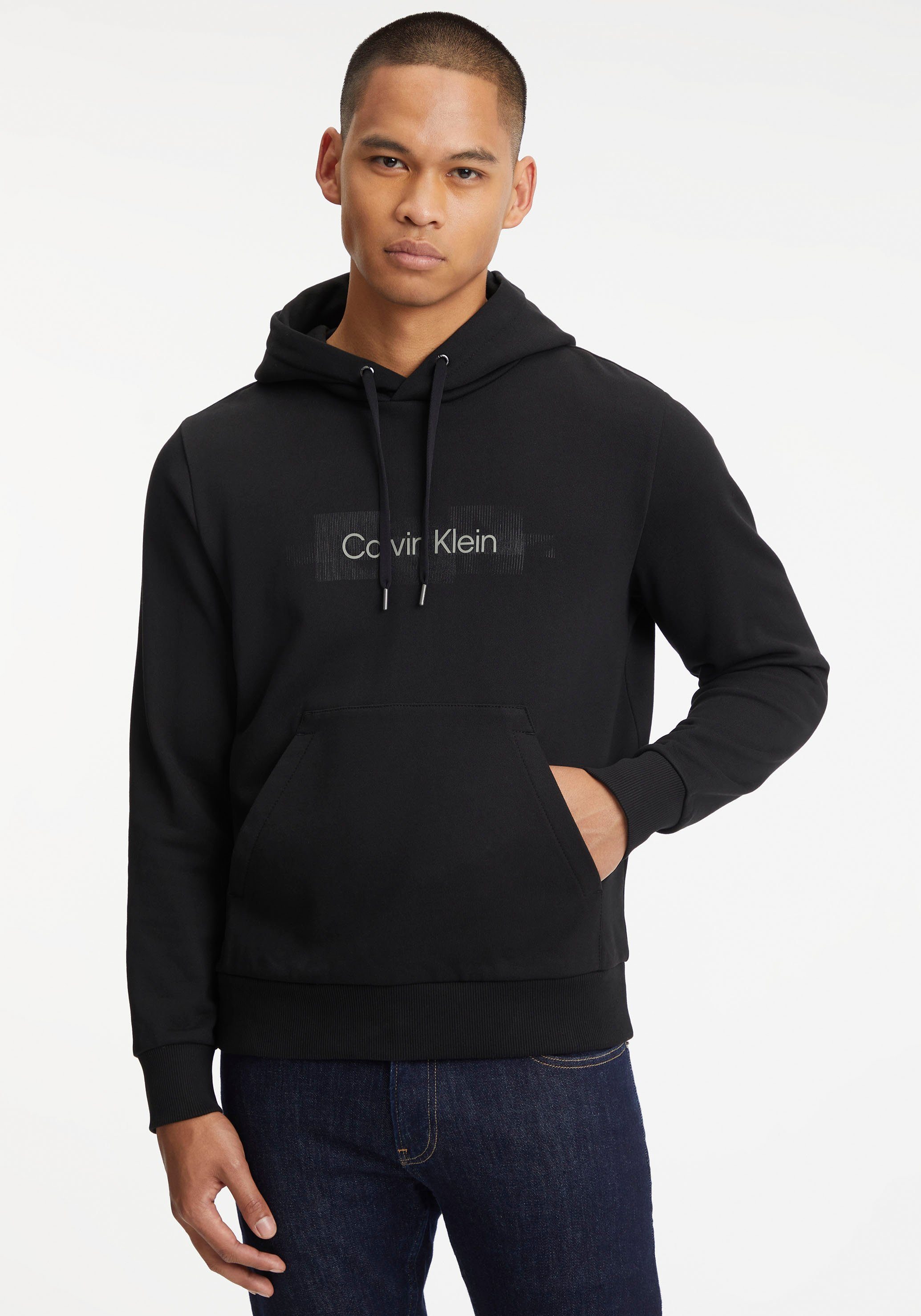 Calvin Klein Kapuzensweatshirt BOX STRIPED LOGO HOODIE mit Kordelzug an der Kapuze Ck Black | Sweatshirts