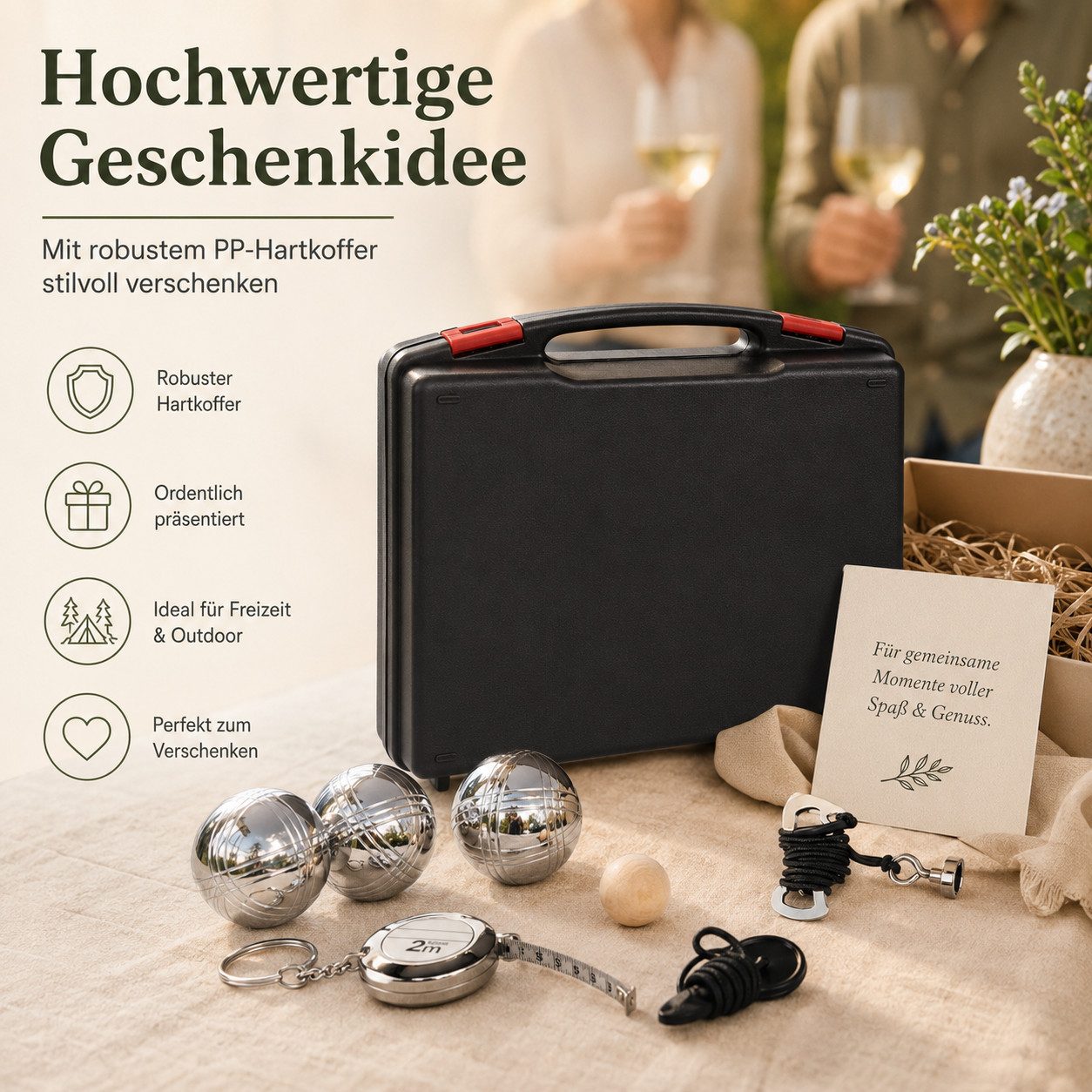 lindahandel Spielball Boule Set 6/8 Metallkugeln – Petanque mit Hartschalenkoffer & Tasche, Outdoor Gartenspiel für Erwachsene&Familie – ideal für Camping&Strand