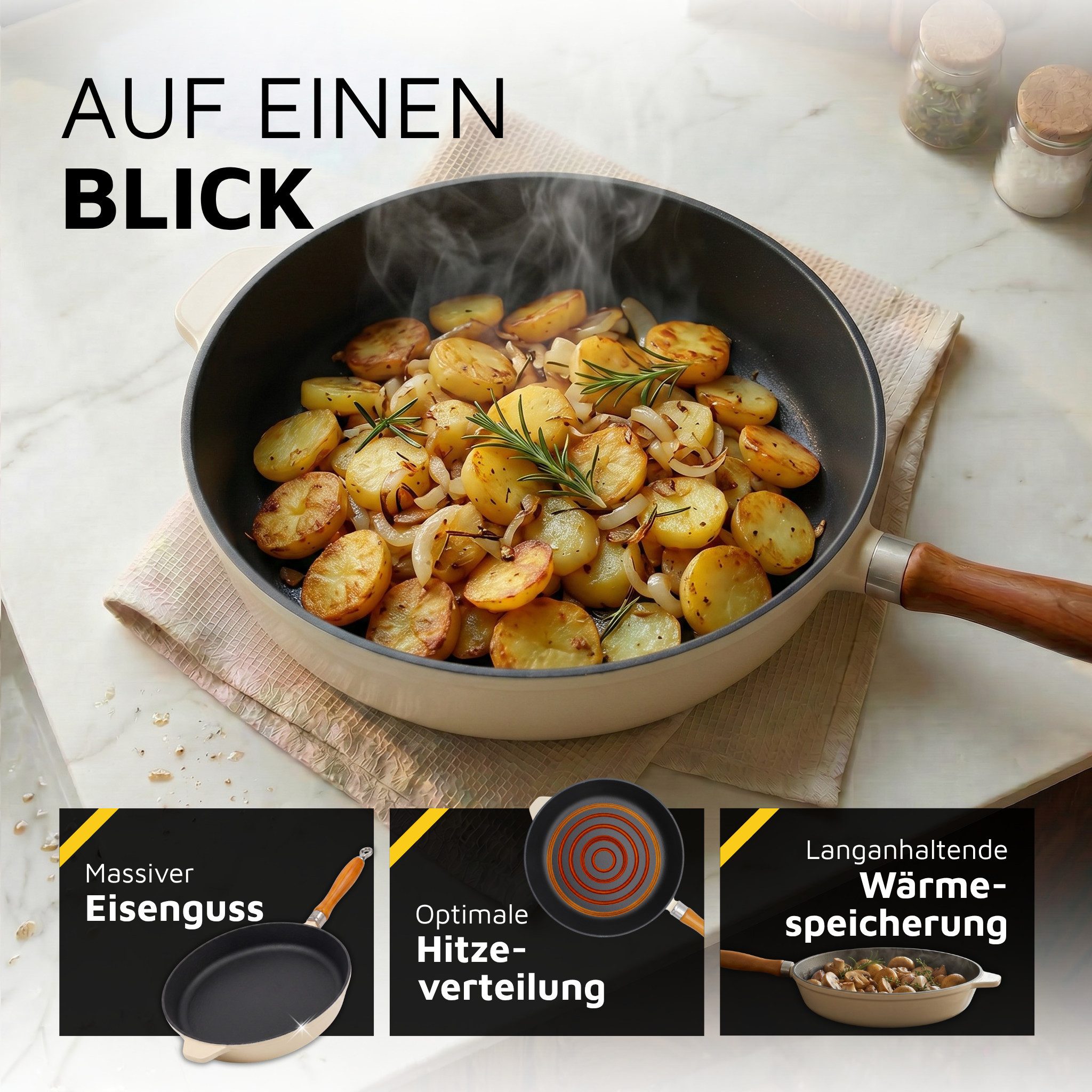 Krüger Bratpfanne Einsenguss Pfanne SAVANNA, Gusseisen (1-tlg), für Induktions-Kochfelder geeignet