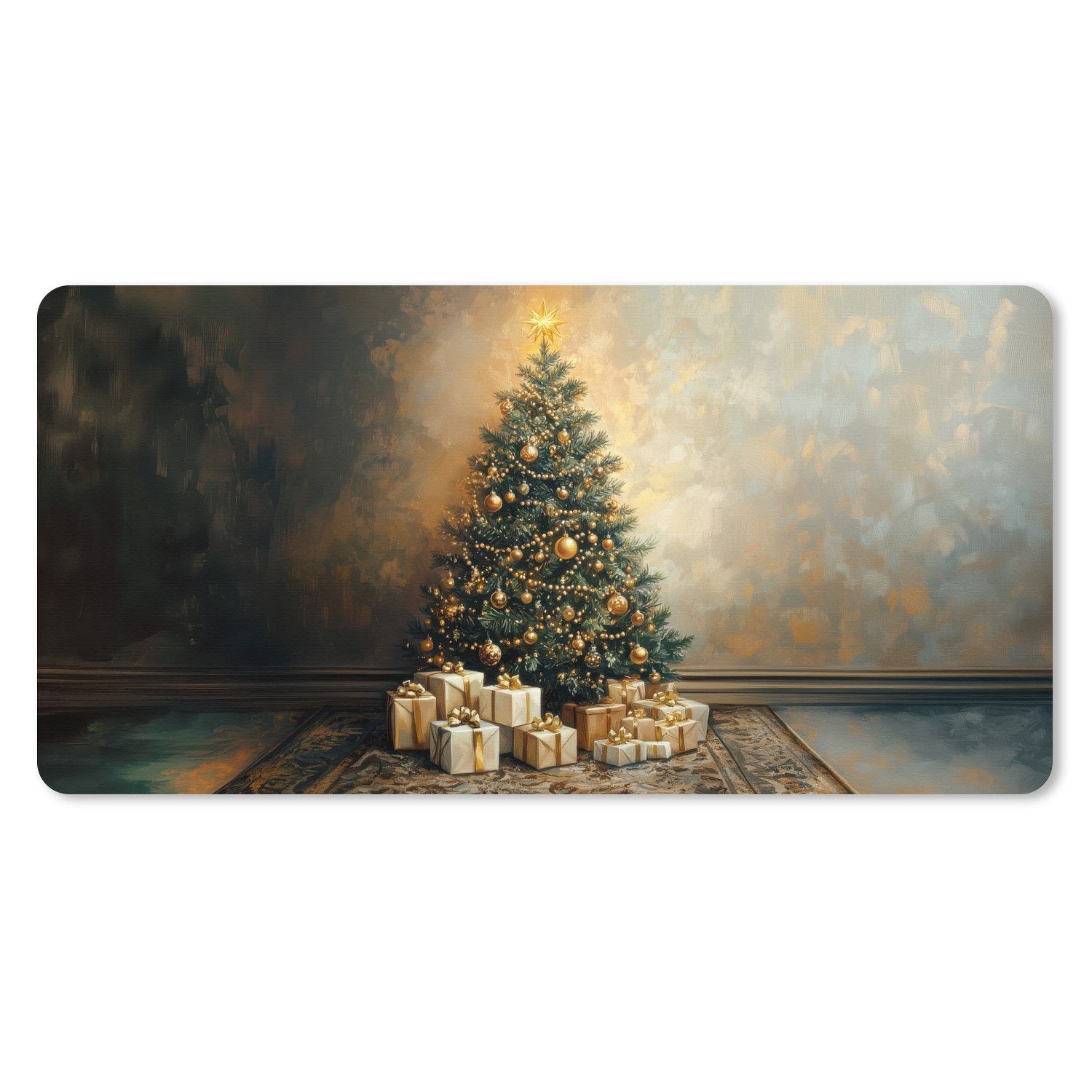 MuchoWow Mauspad Weihnachtsbaum - Geschenke - Gold (1-St), Mousepad mit Rutschfester Unterseite, Gaming XXL, Großes, 120x60 cm
