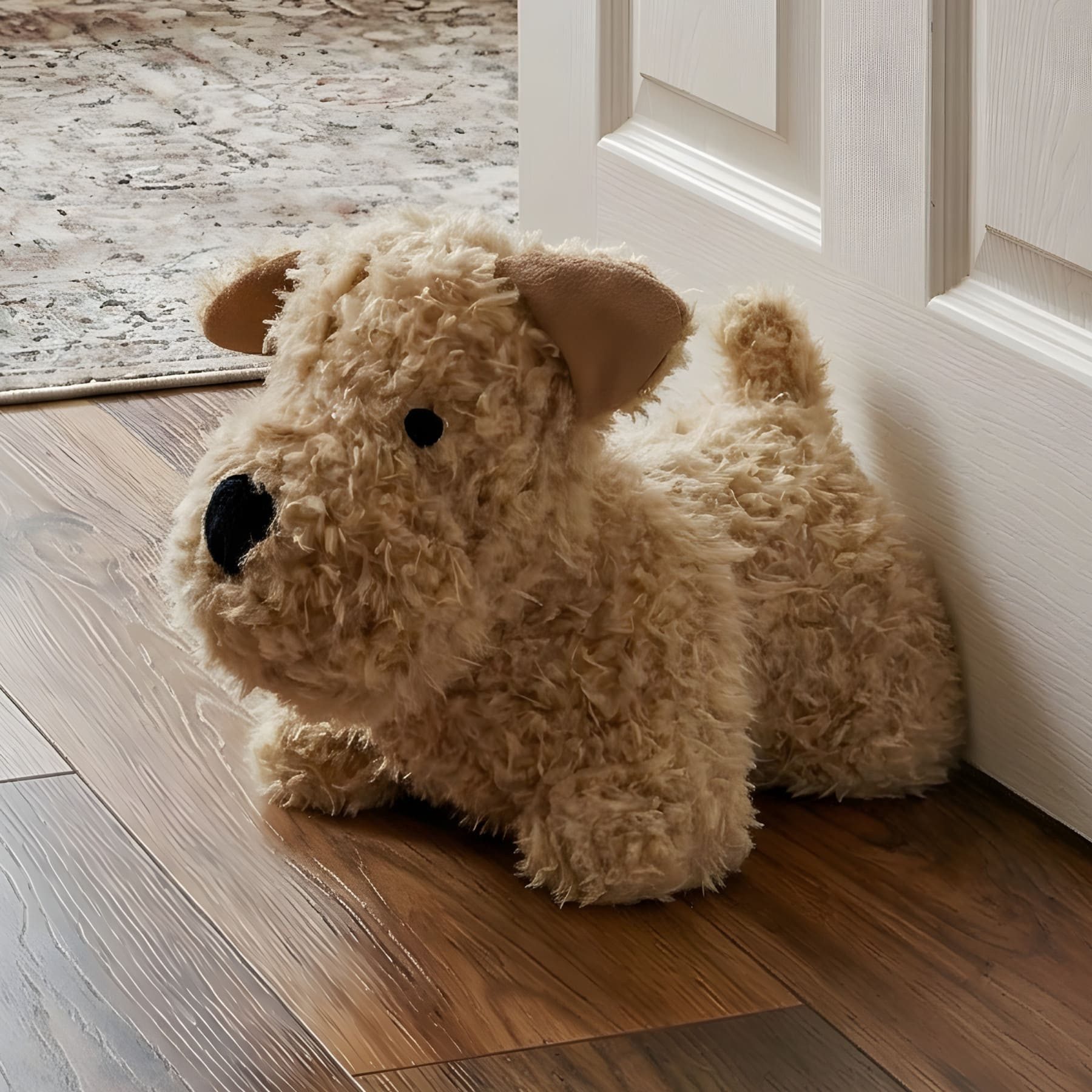 Dekoleidenschaft Bodentürstopper "Hund" aus Kunstfell schwer, lustiger Tür- & Fensterstopper, Türpuffer, Türfeststeller Boden