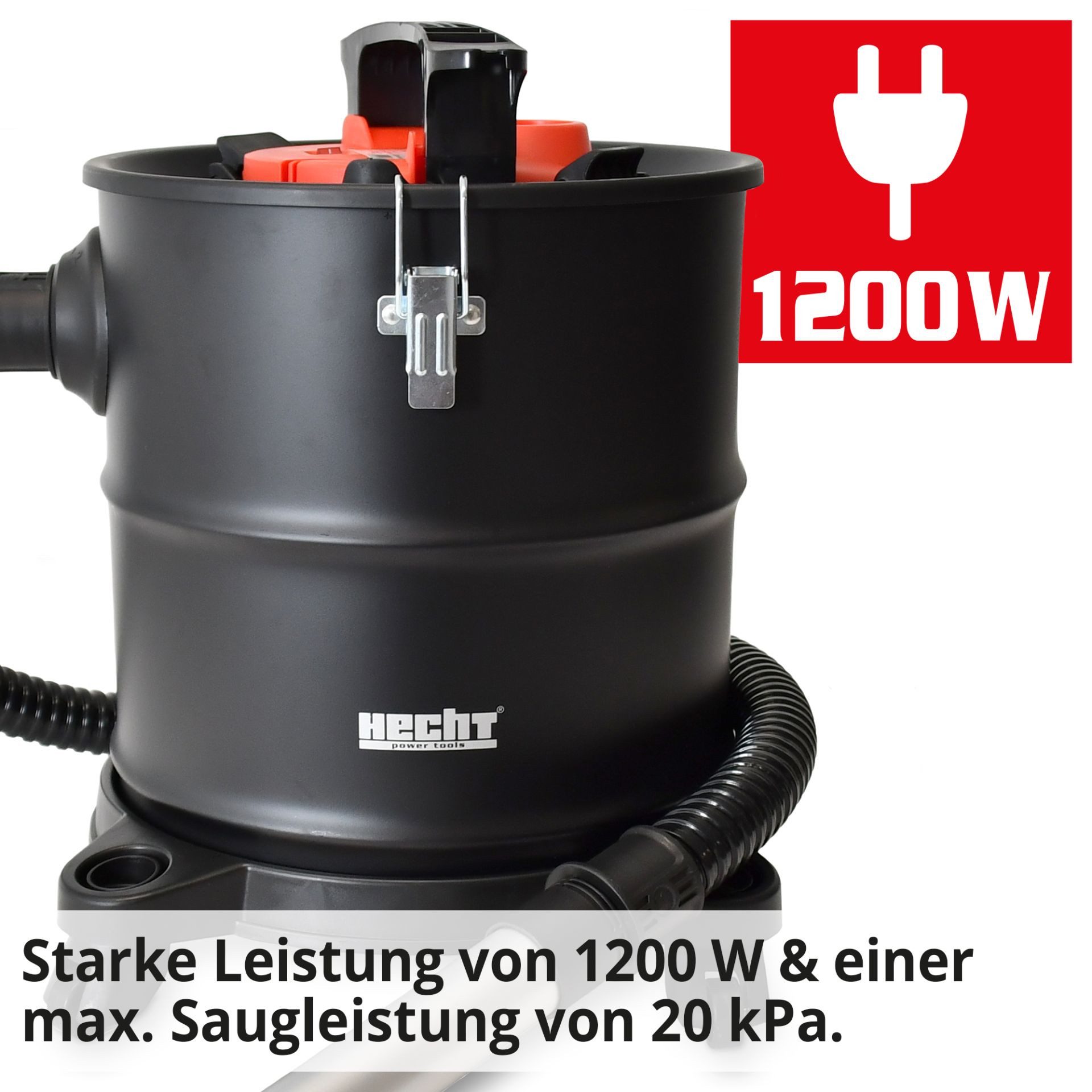 Hecht Aschesauger 22E Kaminsauger mit Filterklopfer für Ofen & Grill, 1200 W, Metallbehälter, staubarm und handlich
