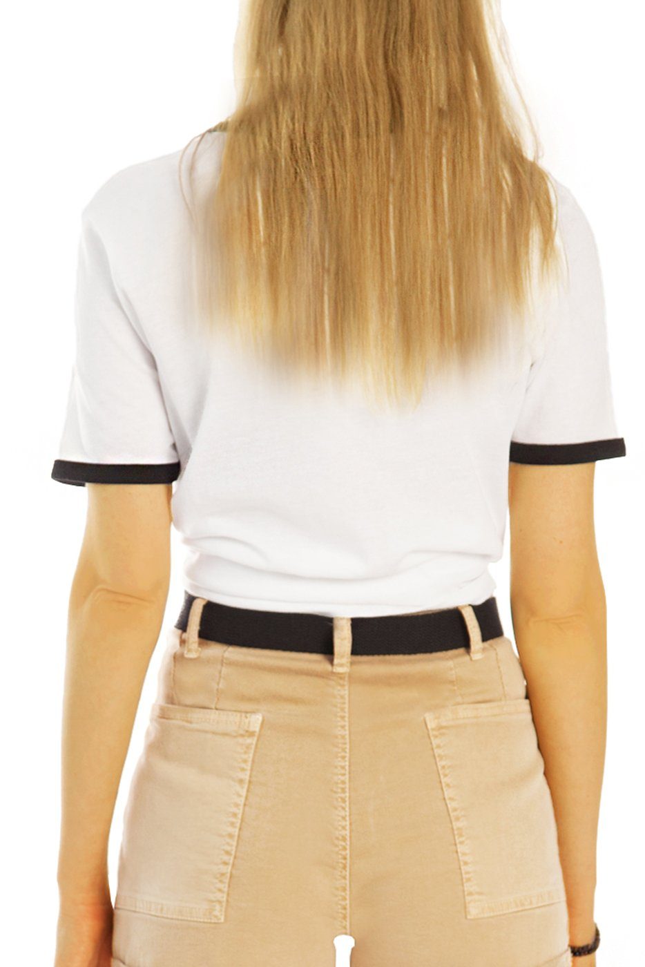 Hosen mit Damen Gürtel, kurze Stretchanteil styled Gürtel - mit Shorts Hotpants - Shorts be weiß j14e mit