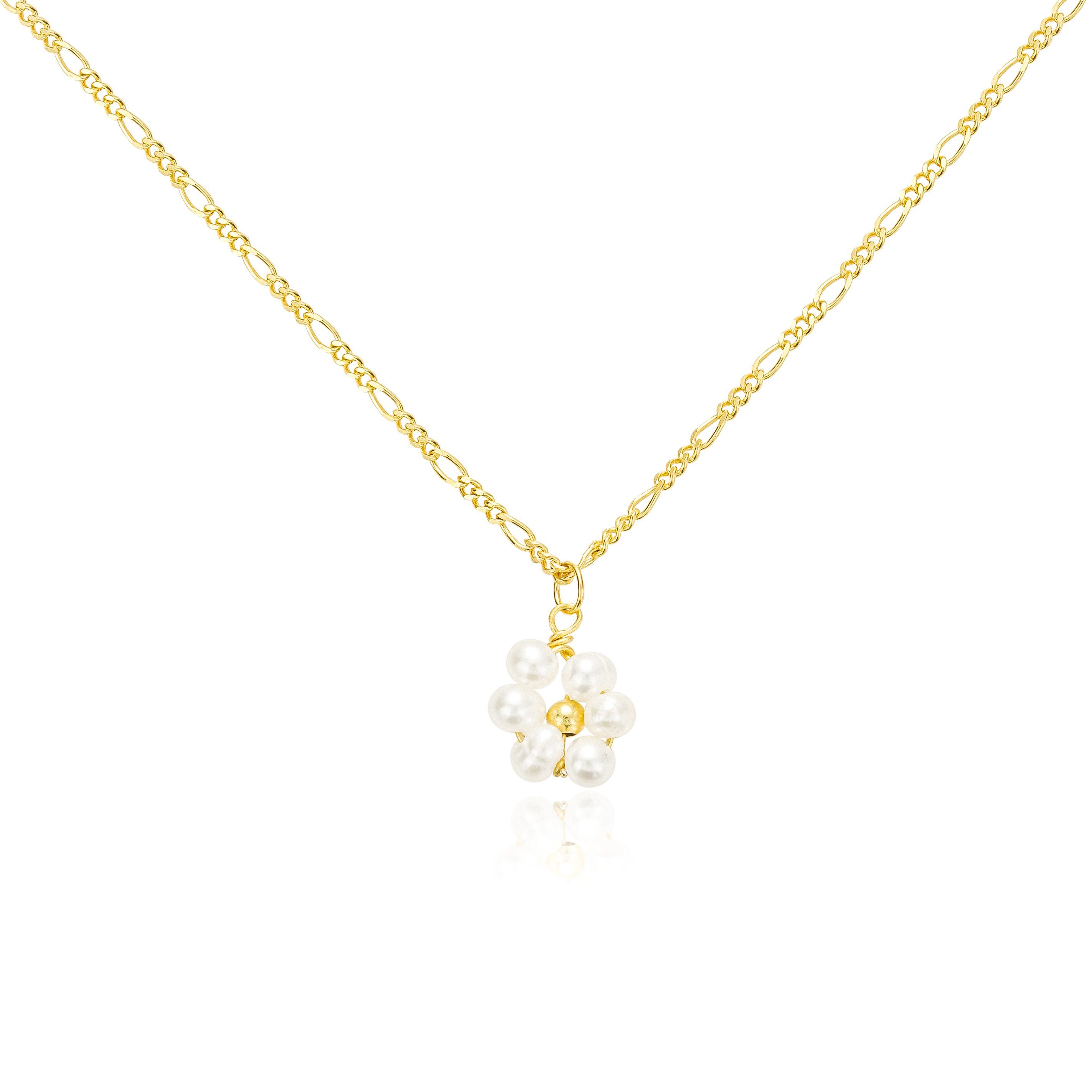 Brandlinger Kette mit Anhänger Halskette Kailua, Kette mit Blüte aus Süßwasserperlen, Silber 925 verg