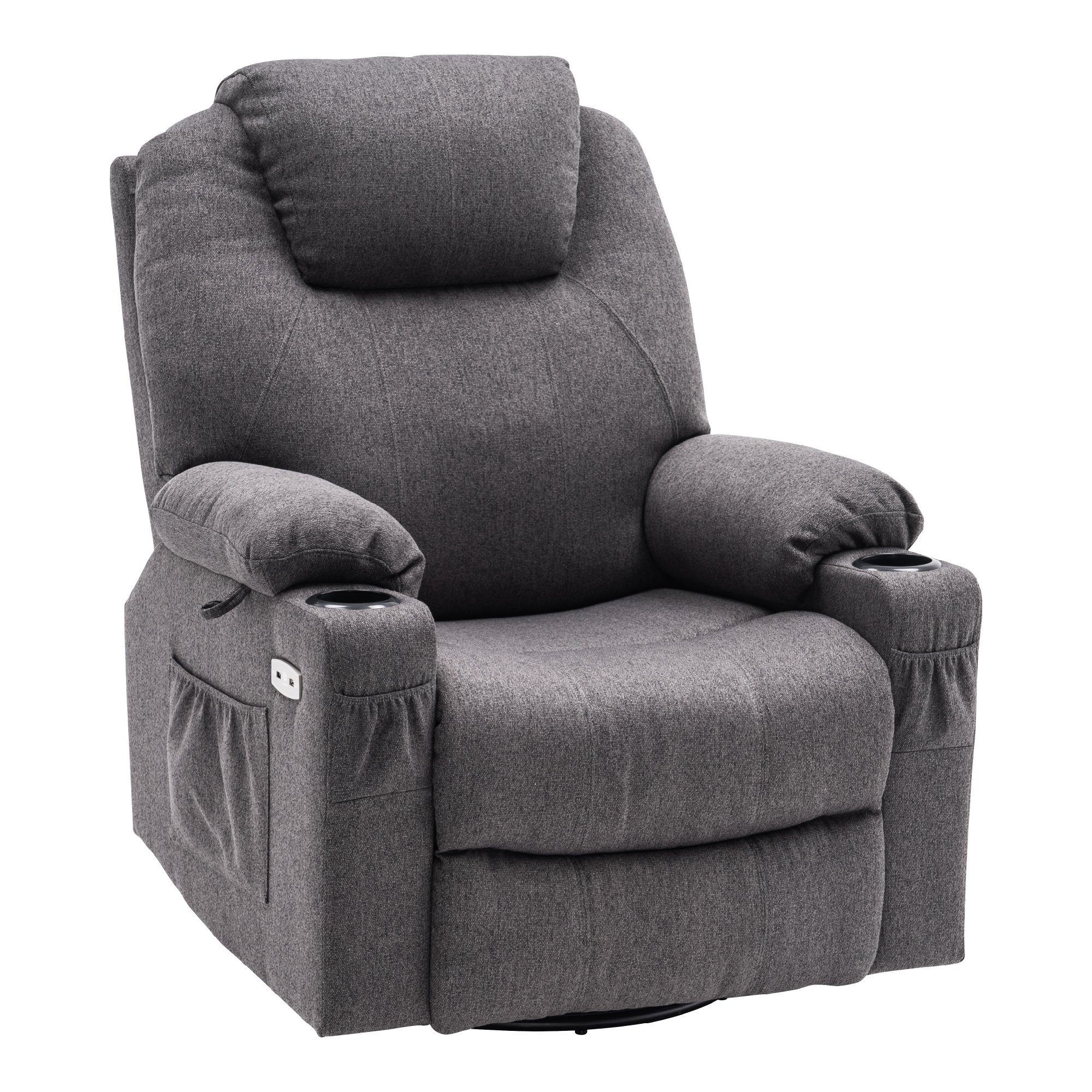 MCombo Relaxsessel MCombo Elektrisch Relaxsessel Massagesessel 7070 Dreh+Heizung+Schaukel, 240° Dreh und Schaukel, mit Heizung und Vibration, 100 x 84 x 109 cm Grau