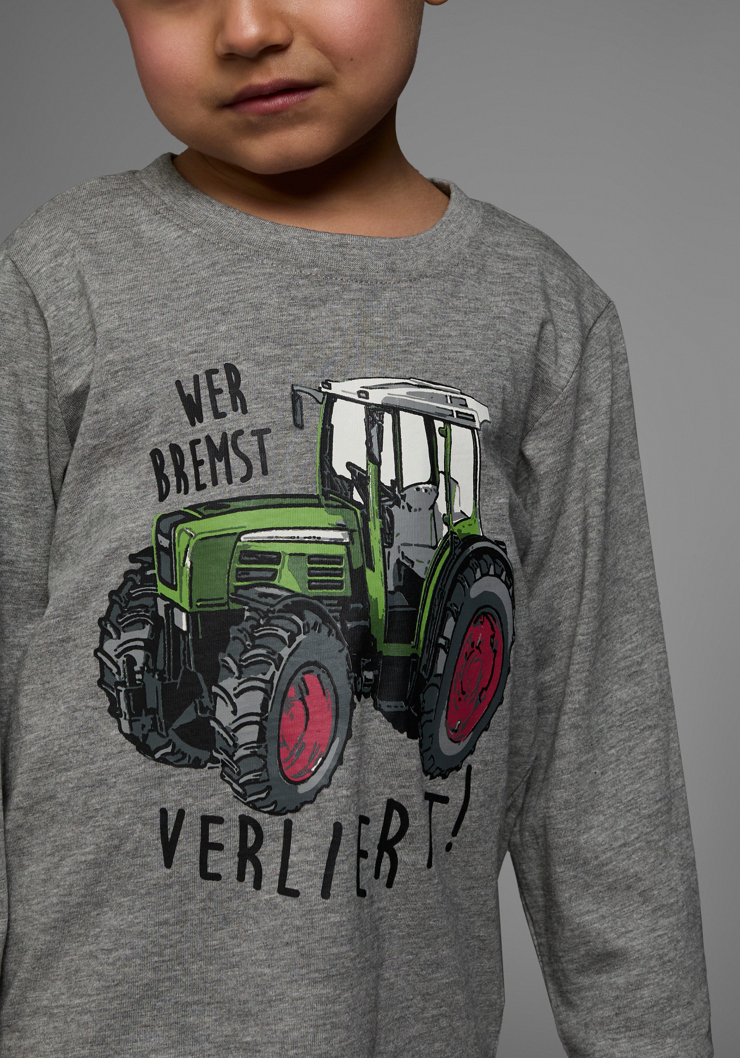 KIDSWORLD Langarmshirt WER BREMST, VERLIERT! Langarm, dehnbares Material, aus Baumwolle und Viskose