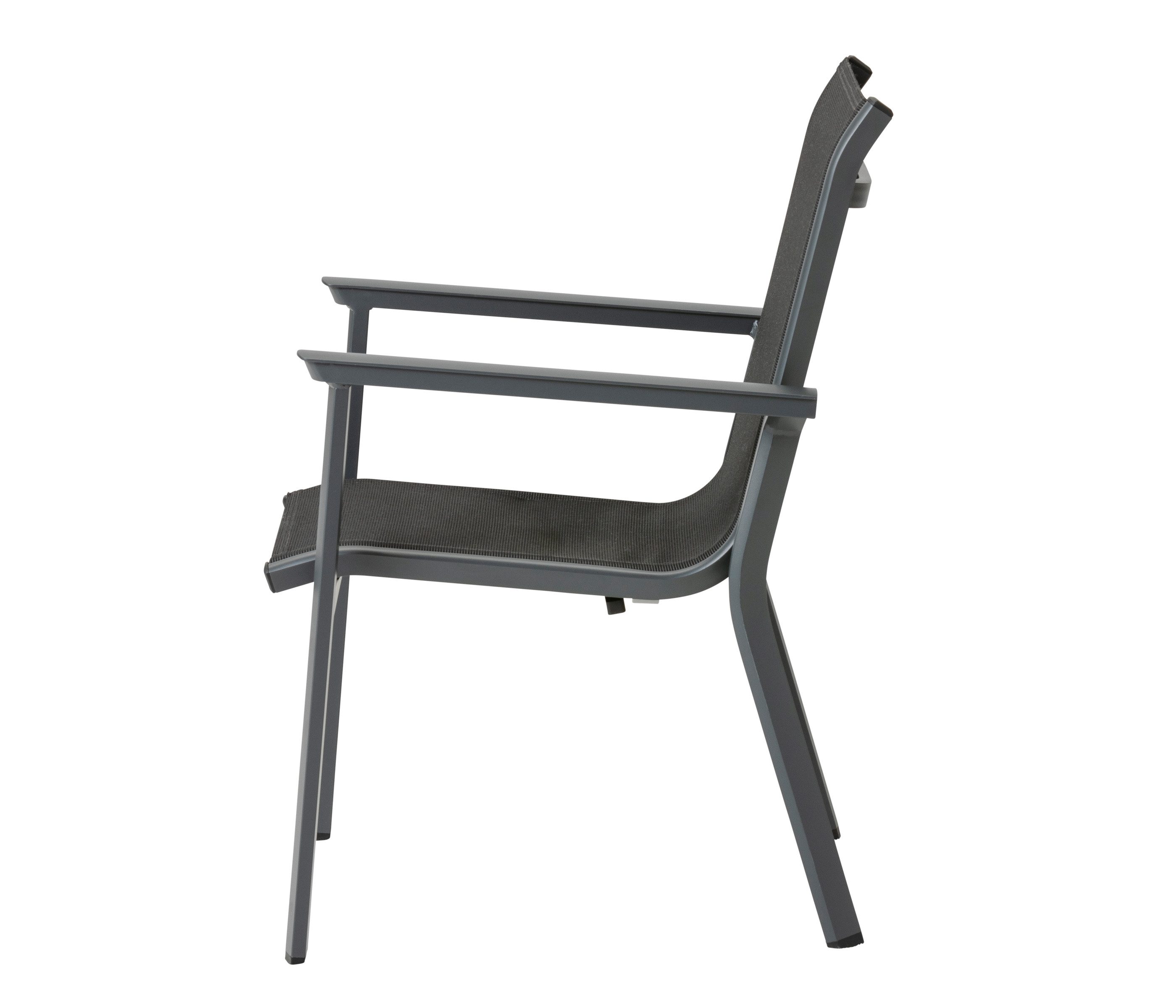 Dehner Gartenstuhl Cleveland Niederlehner, stapelbar, 90.5 x 61 x 70.5 cm, dunkelgrau, Stapelstuhl in modernem Design mit pulverbeschichtetem Alu-Gestell