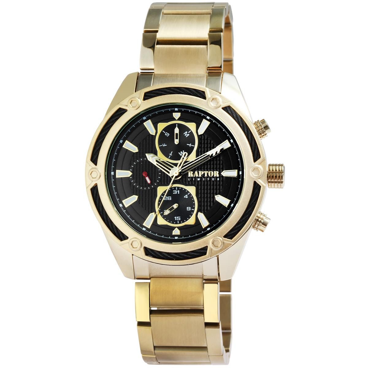 Raptor Multifunktionsuhr Raptor Herrenarmbanduhr RA20346-003 Multifunktion, Edelstahl vergoldet, (1-tlg)