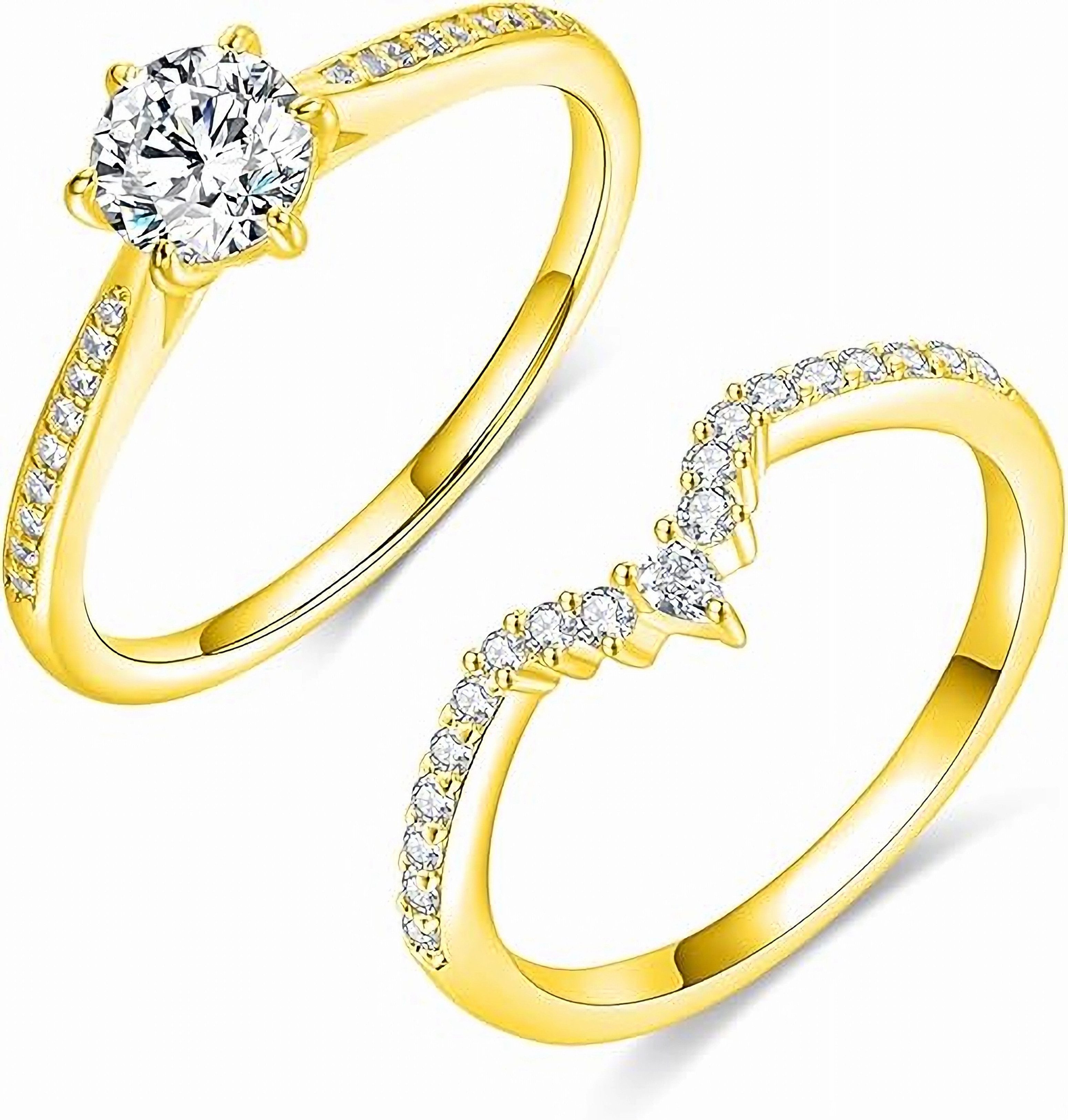 Jumpeak Trauring 14K Gelbgold Brautring Set mit 0,6 Karat Rundbrillant Labordiamant, D vs1 3EX mit IGI Damenringe, Geburtstags- und Jubiläumsgeschenkek