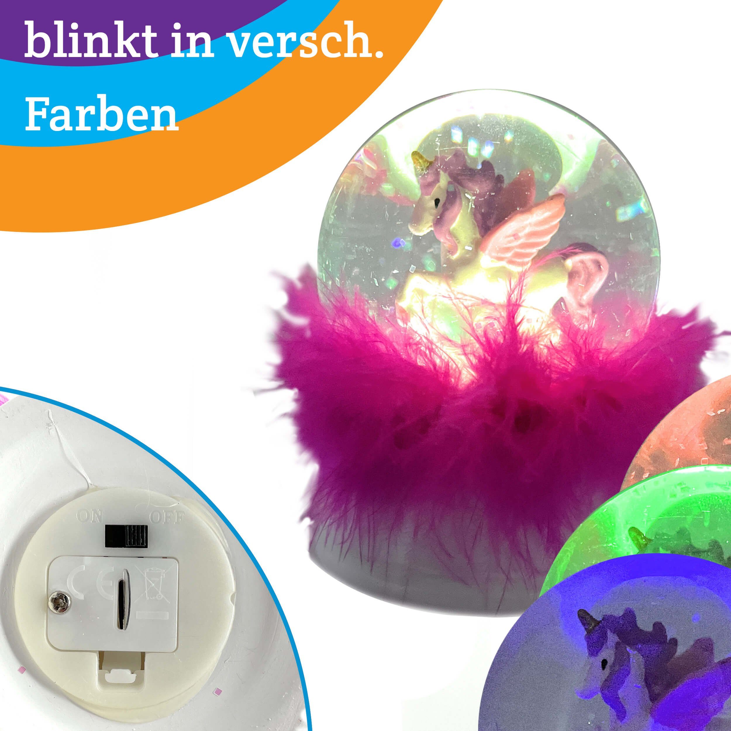 AMLI Schneekugel Einhorn Schneekugel mit Glitzer, Snowglobe Glitzerkugel Unicorn mit Licht