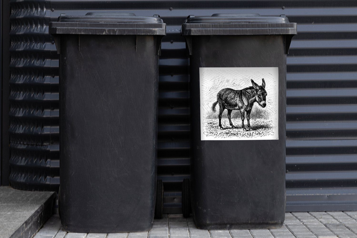 MuchoWow Wandsticker Eine Illustration (1 St), Mülltonne, Sticker, Abfalbehälter Mülleimer-aufkleber, eines Esels Container