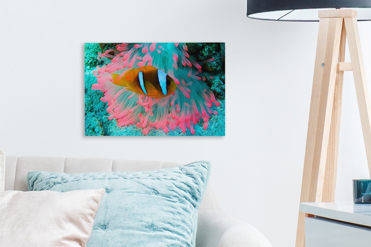 OneMillionCanvasses® Leinwandbild Anemone - Neon Leinwandbilder, (1 Wanddeko, cm Fisch, Wandbild St), - Aufhängefertig, 30x20