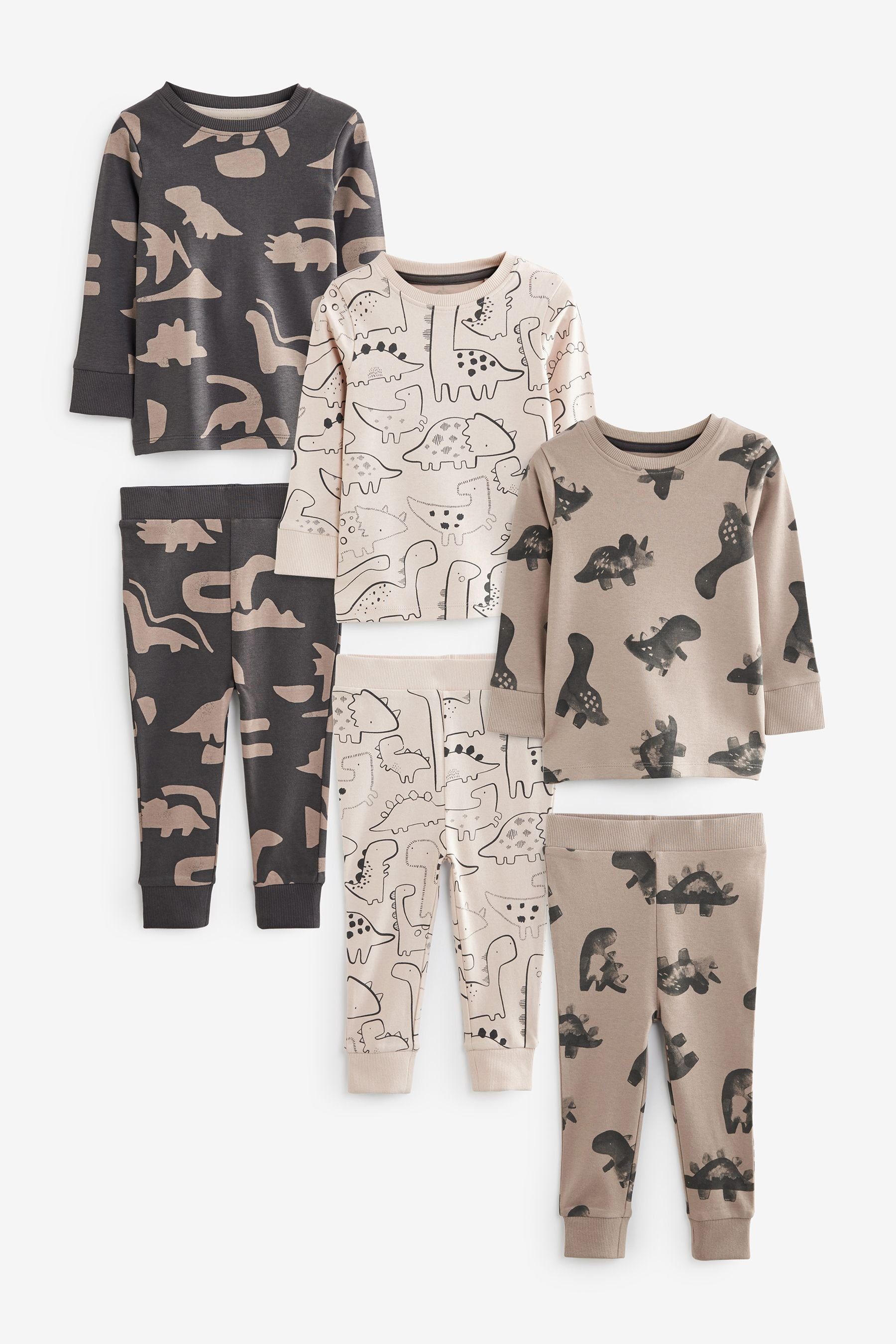 Snuggle (6 Dinosaur tlg) Pyjama Neutral/Black 3er-Pack Next Schlafanzüge