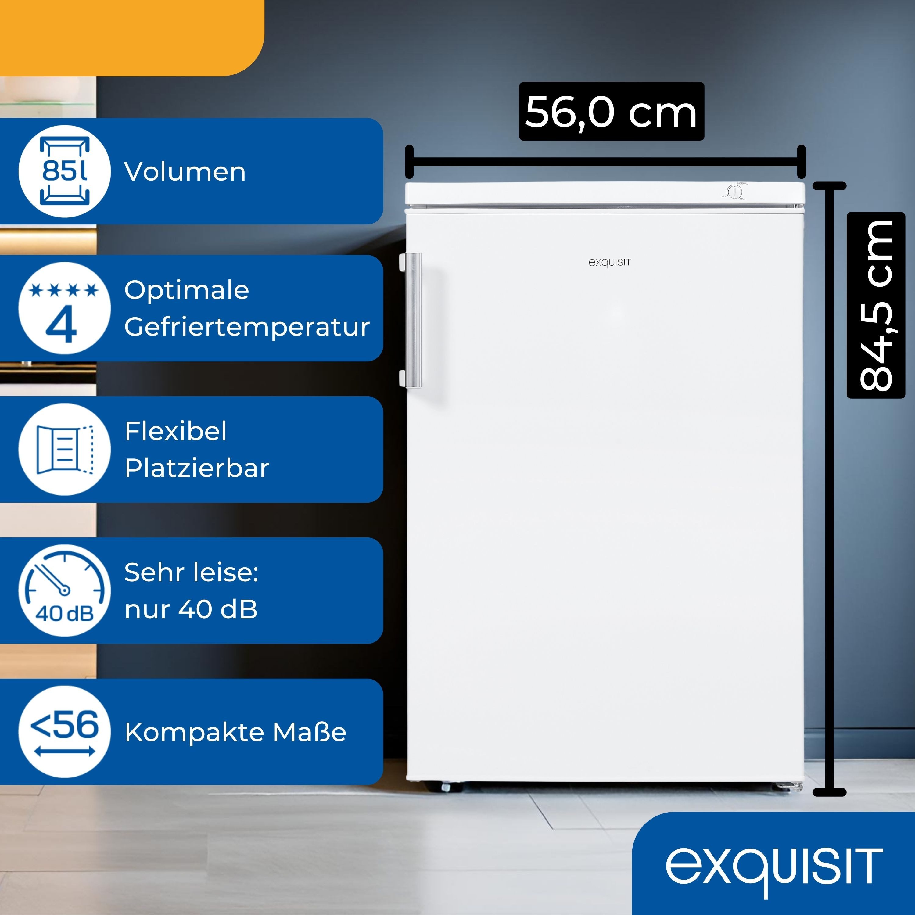exquisit Gefrierschrank GS5231-NF-H-040D, 143 cm hoch, 54 cm breit, 4*-Gefrieren, No-Frost, Alarm, Schnellgefrieren