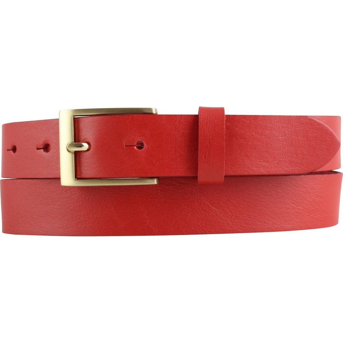 BELTINGER Ledergürtel Herren-Gürtel aus Vollrindleder mit goldenern Gürtelschnalle 3 cm - An Rot, Gold