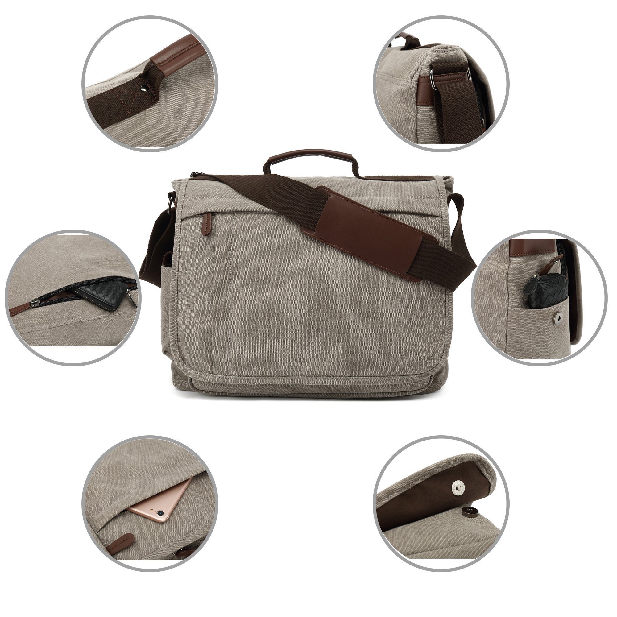 TAN.TOMI Umhängetasche Umhängetasche Herren Schultertasche 15.6 Zoll Kuriertasche aus Canvas, Hochwertige Herrentasche Schultertasche/Kuriertasche/Messenger Bag