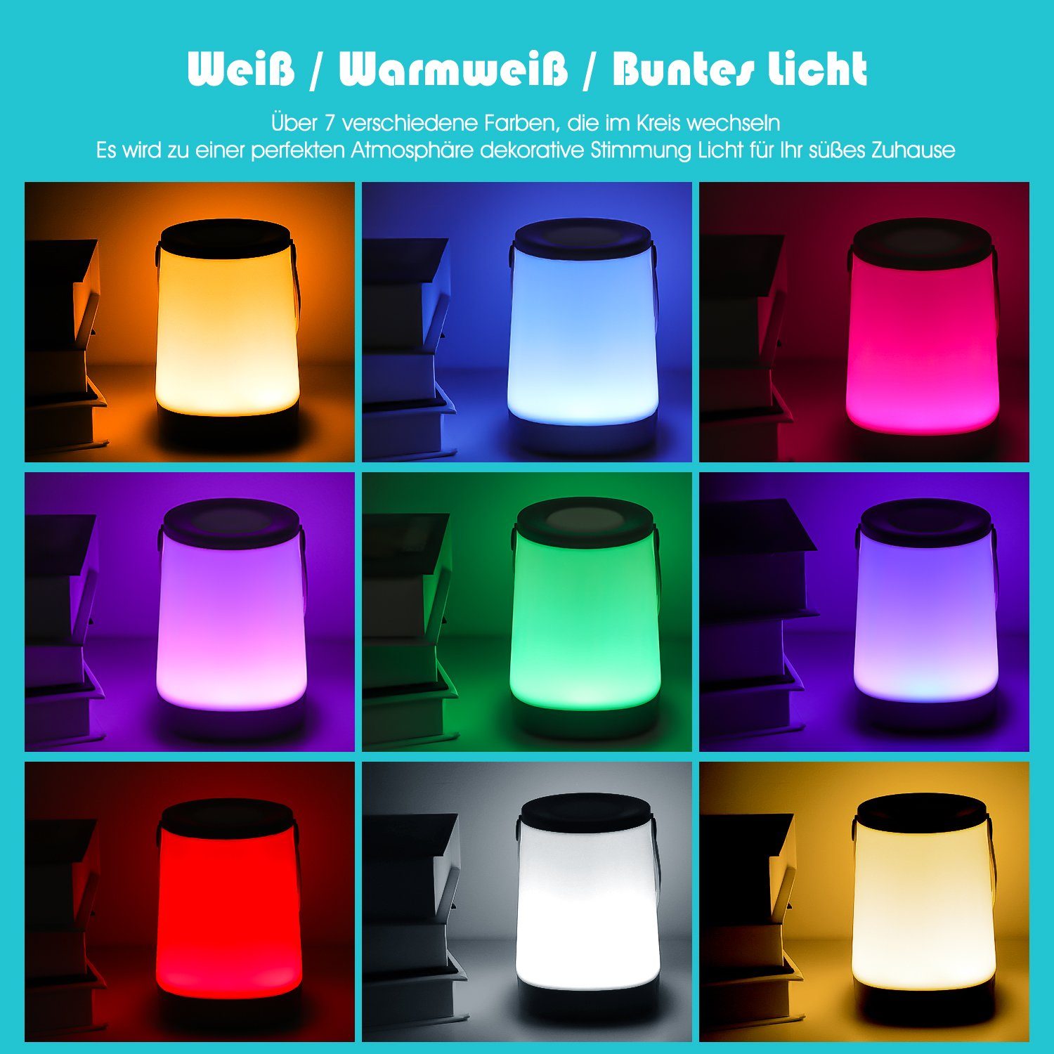 iscooter LED Tischleuchte LED Tischlampe Nachtlicht mit  Bluetooth-Lautsprecher, RGB Dimmbares, Bunt, Warmweiß, Modern Tragbare  Nachtlicht Lampe, RGB Dimmbares Warmweiß und Farbwechsel, tragbare  wiederaufladbare Nachtlampe