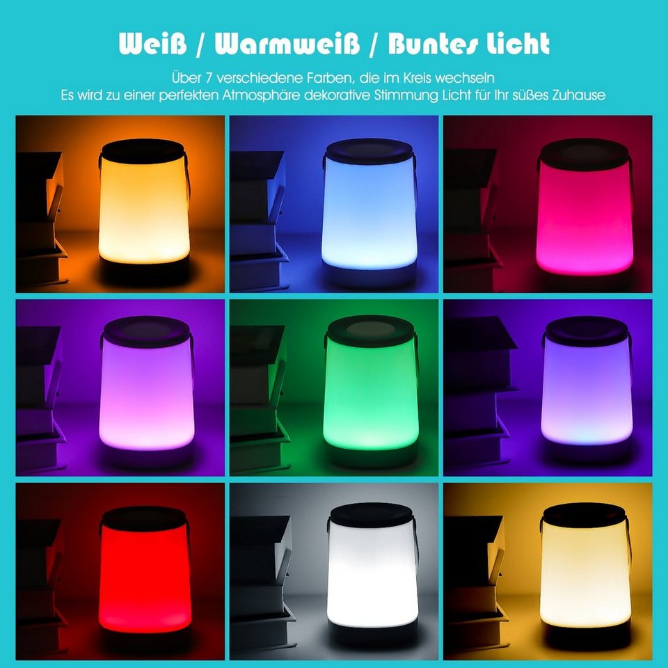 Lampe, Dimmbares, Dimmbares Bunt, mit RGB Tischleuchte LED Modern iscooter Bluetooth-Lautsprecher, wiederaufladbare Farbwechsel, Warmweiß, Tischlampe und Nachtlampe Tragbare tragbare LED Warmweiß Nachtlicht Nachtlicht RGB