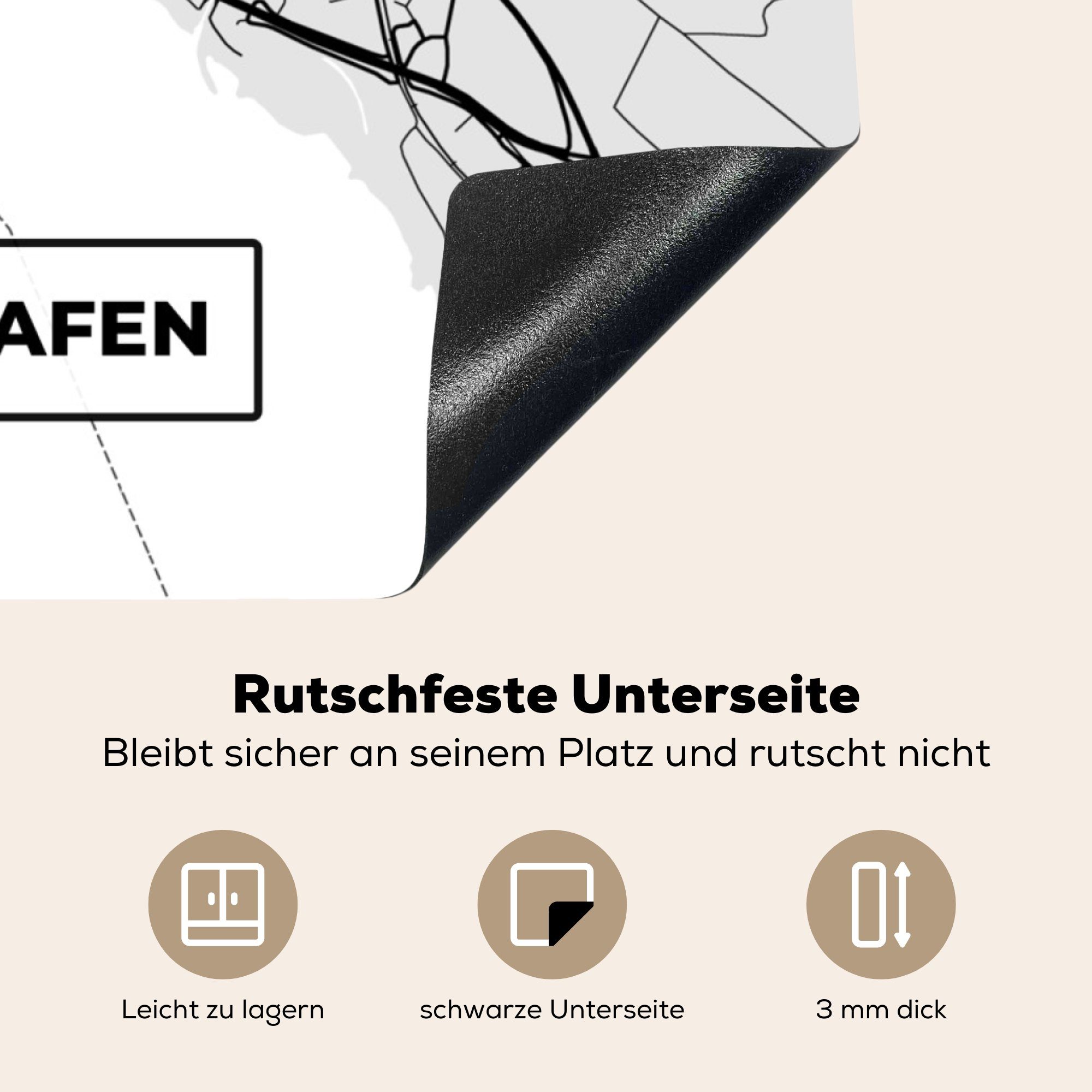 tlg), Friedrichschafen Deutschland küche 78x78 - für Vinyl, Herdblende-/Abdeckplatte cm, MuchoWow - Ceranfeldabdeckung, Arbeitsplatte (1 Stadtplan - Karte,