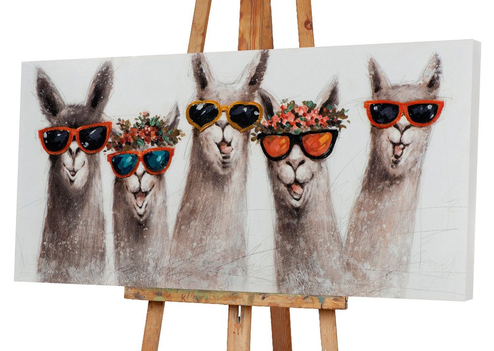 ArtUniverse Gemälde Leinwandbild Trendige Lamas 70 x 140 cm, Tiermotiv