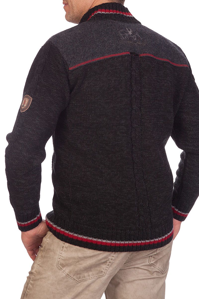 Spieth & Wensky Trachtenstrickjacke Strickjacke Herren - BALDO - mittelgrau, schwarz