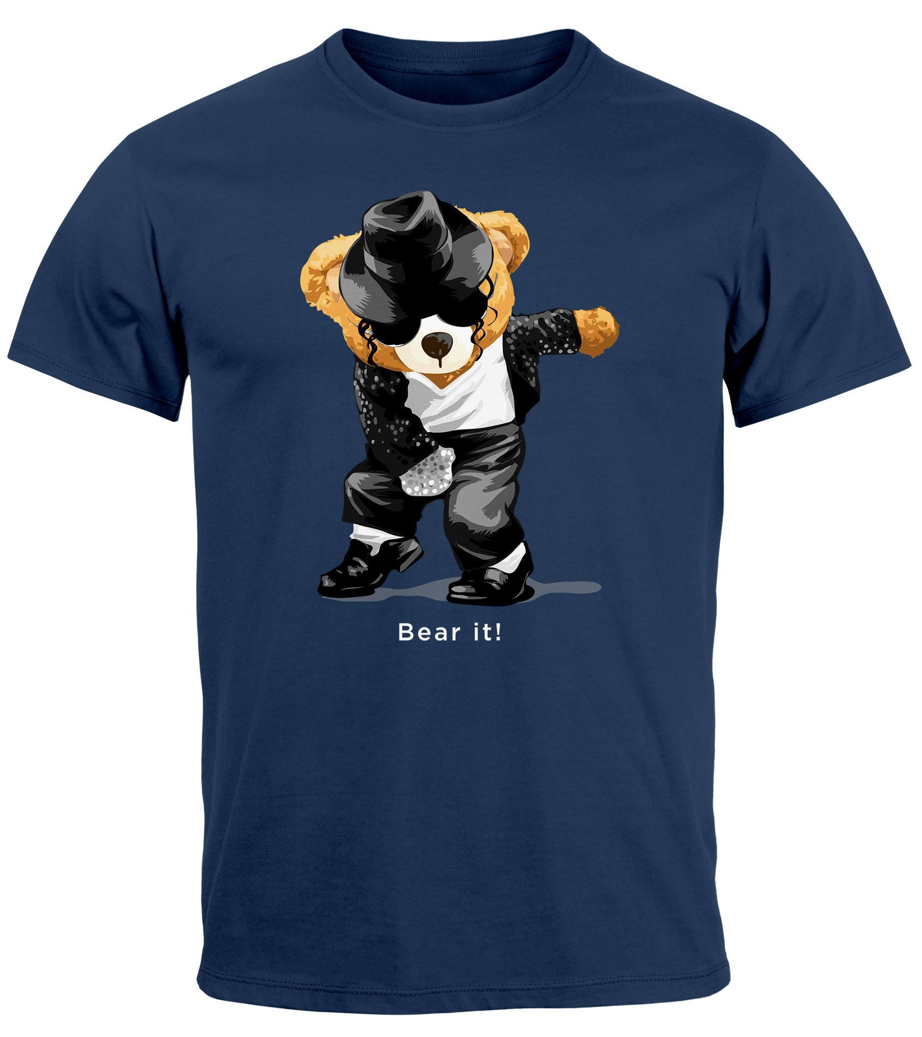 Neverless Print-Shirt Herren T-Shirt Jackson Bear Parodie Bear it! Teddy Bär Musik Print mit Print