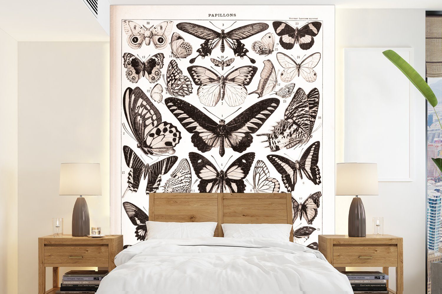 MuchoWow Fototapete Schmetterling - Tiere - Schwarz - Weiß, Matt, bedruckt, (4 St), Montagefertig Vinyl Tapete für Wohnzimmer, Wandtapete