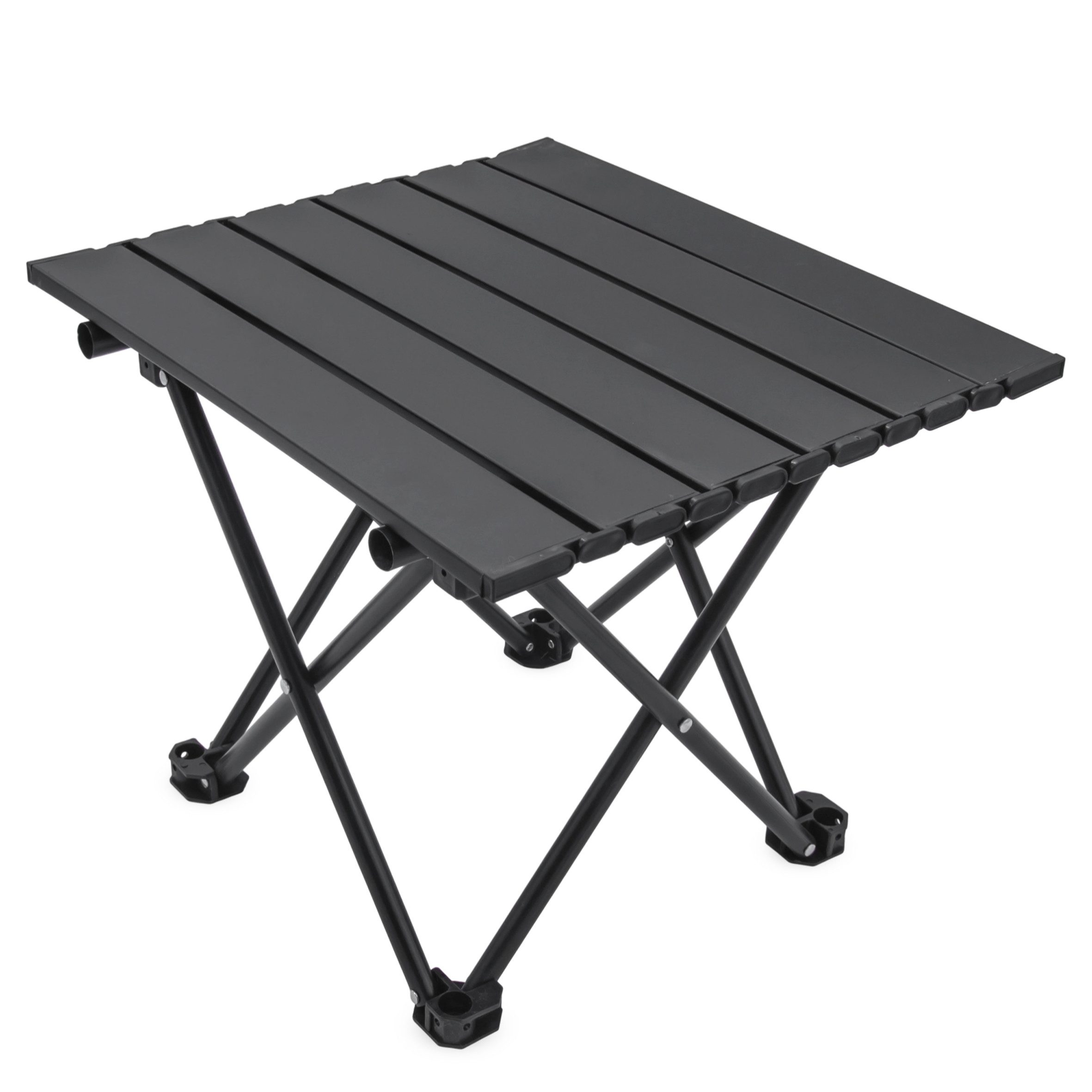 Spetebo Campingtisch Klapptisch schwarz mit Tragetasche - mit einrollbarer Tischplatte (Anzahl, 1-St., Stück), platzsparend verstaubar