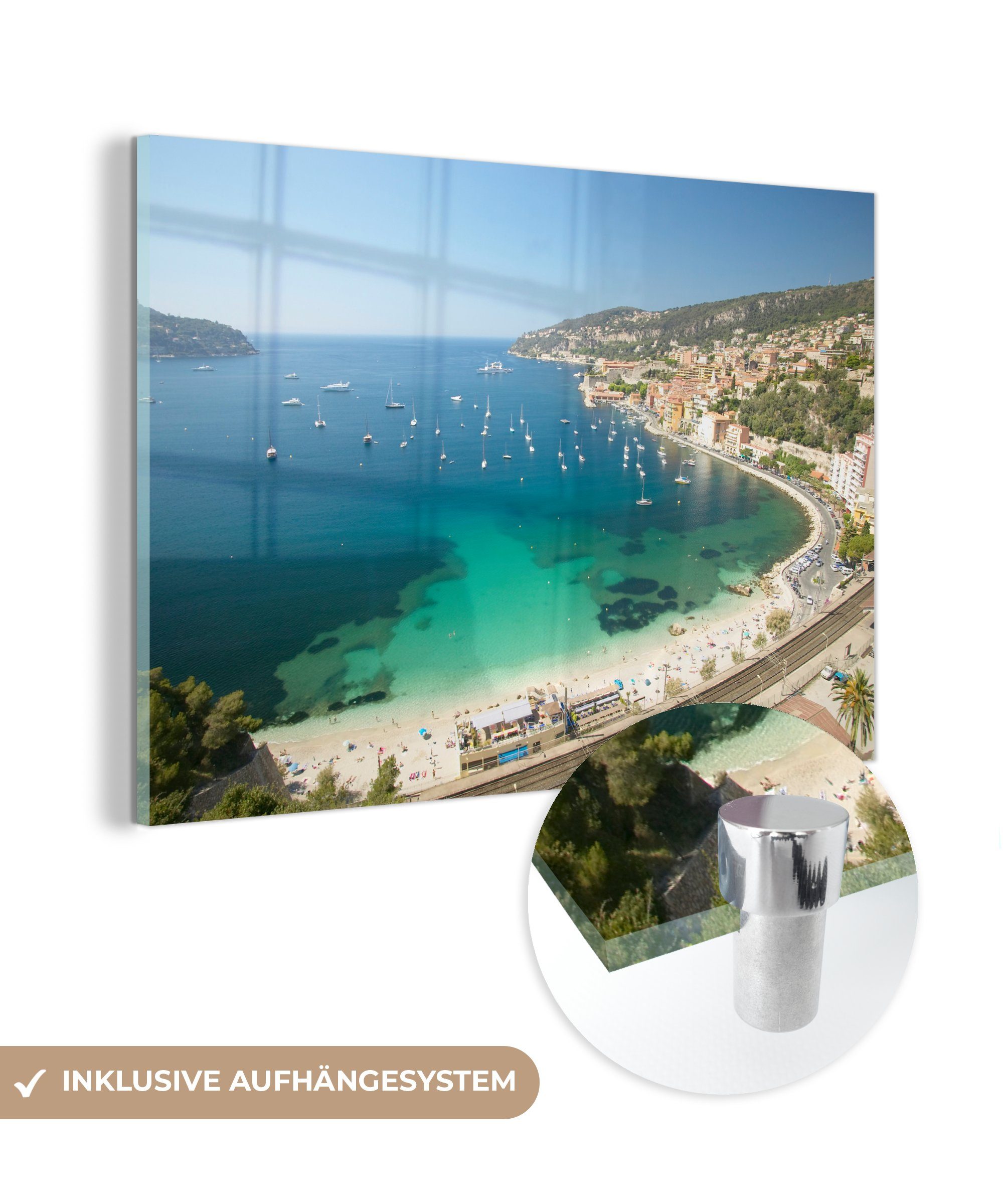 MuchoWow Acrylglasbild Strand - Meeresküste - Nizza, (1 St), Acrylglasbilder Wohnzimmer & Schlafzimmer