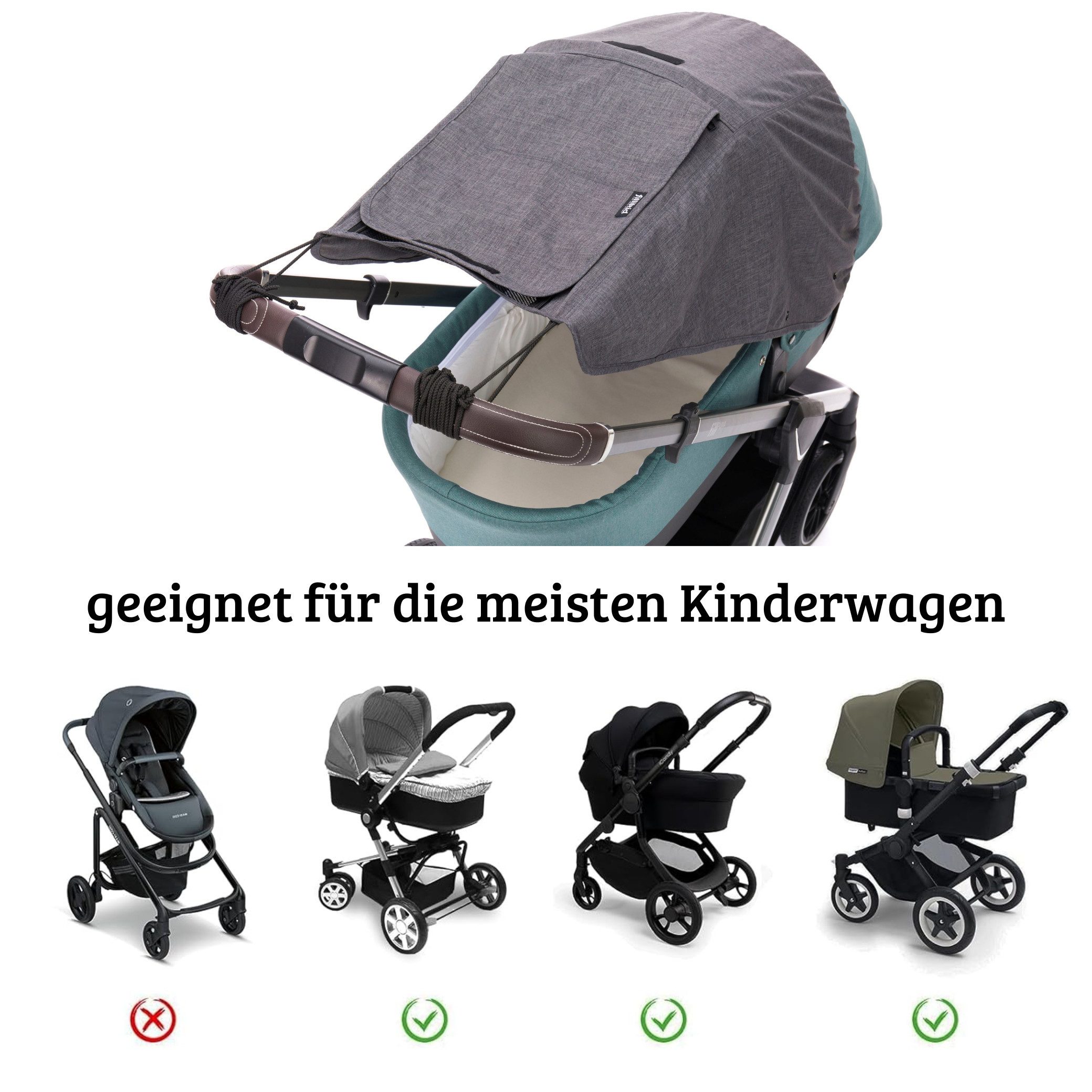 Fillikid Kinderwagen-Sonnenschutzhülle Sonnenschutz Deluxe für Buggy und Sportwagen Exclusiv, mit UV Schutz 50+, Wasserdicht, abnehmbar Sonnensegel mit