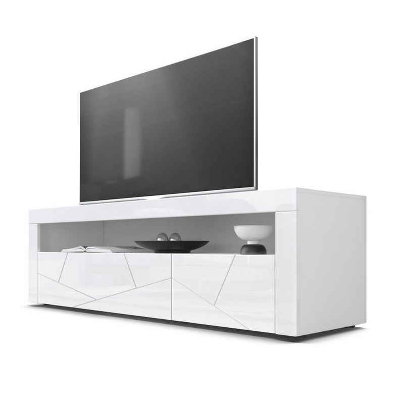 Vladon Sideboard Valencia (TV-Kommode, mit 1 offenem Fach und 2 Klappen), Weiß matt&glänzend 3D Struktur (155x46x40 cm)