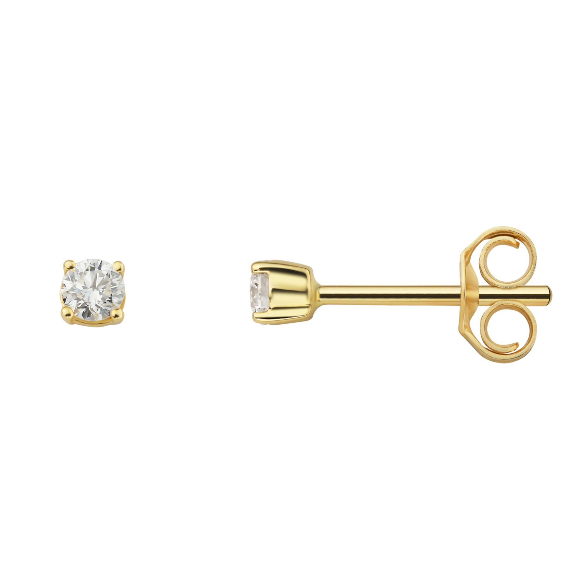 Gold Ohrringe ELEMENT Ohrstecker Damen 585 ONE ct Schmuck Paar Gelbgold, Ohrstecker 0.15 Diamant aus Brillant