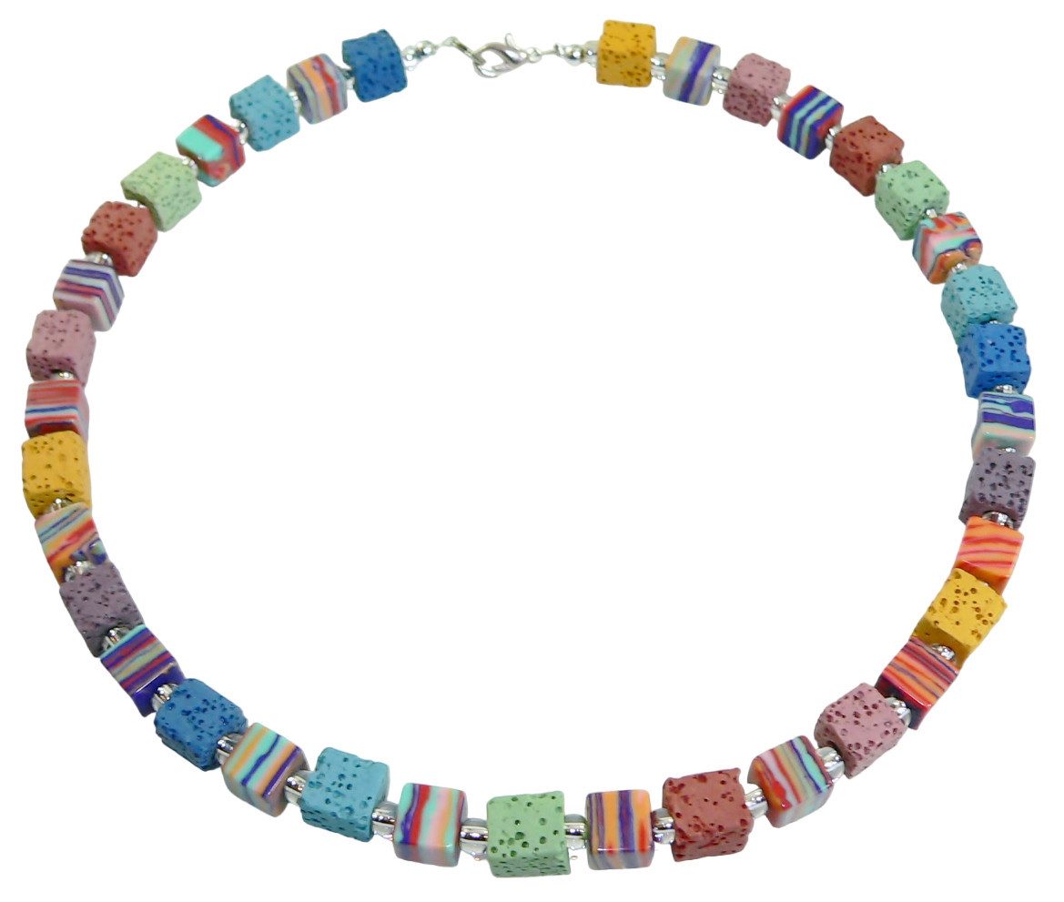traumschmuck Kette ohne Anhänger 112 Halskette Würfelkette Malachit gestreift Lava mehrfarbig bunt (incl. Schmuckbox), handgefertigt, Made in Germany