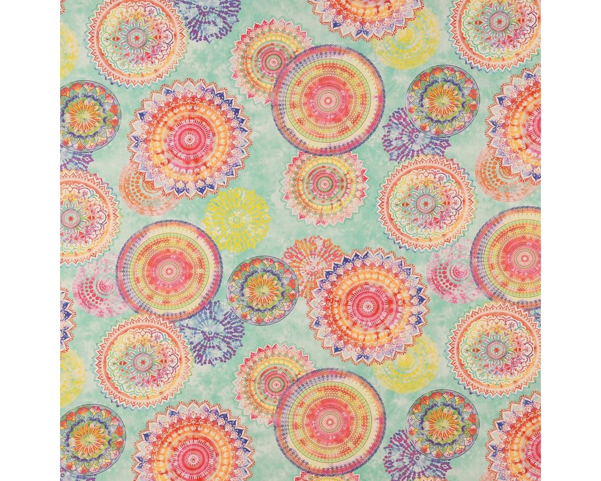 Thumbnail - Stoff Outdoorstoff Dralon Mandala Watercolour mint bunt 1,40m, abwaschbar